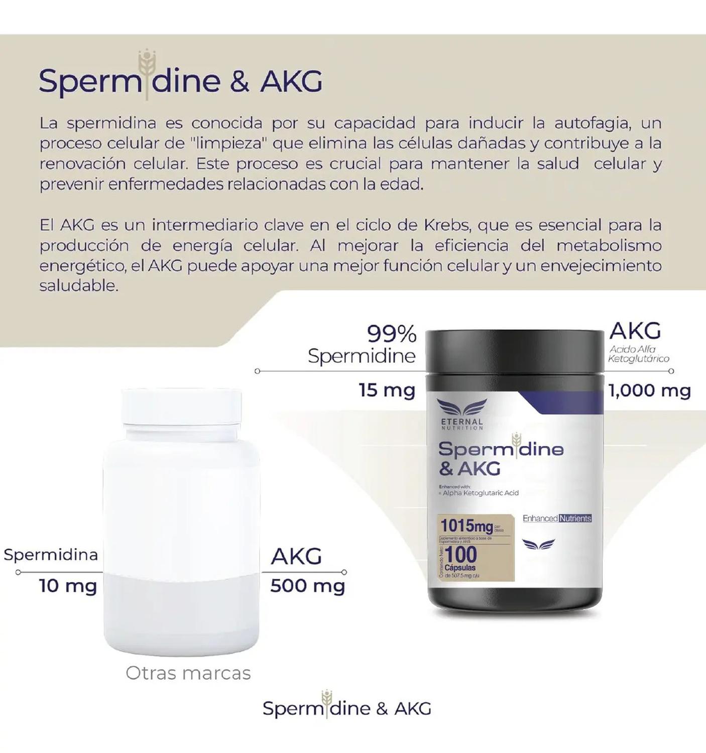 Essentials: Espermidina 99% + AKG, Ácido Alfa Cetoglutárico, para Autofagia Celular, 100 Cápsulas — imagen 5