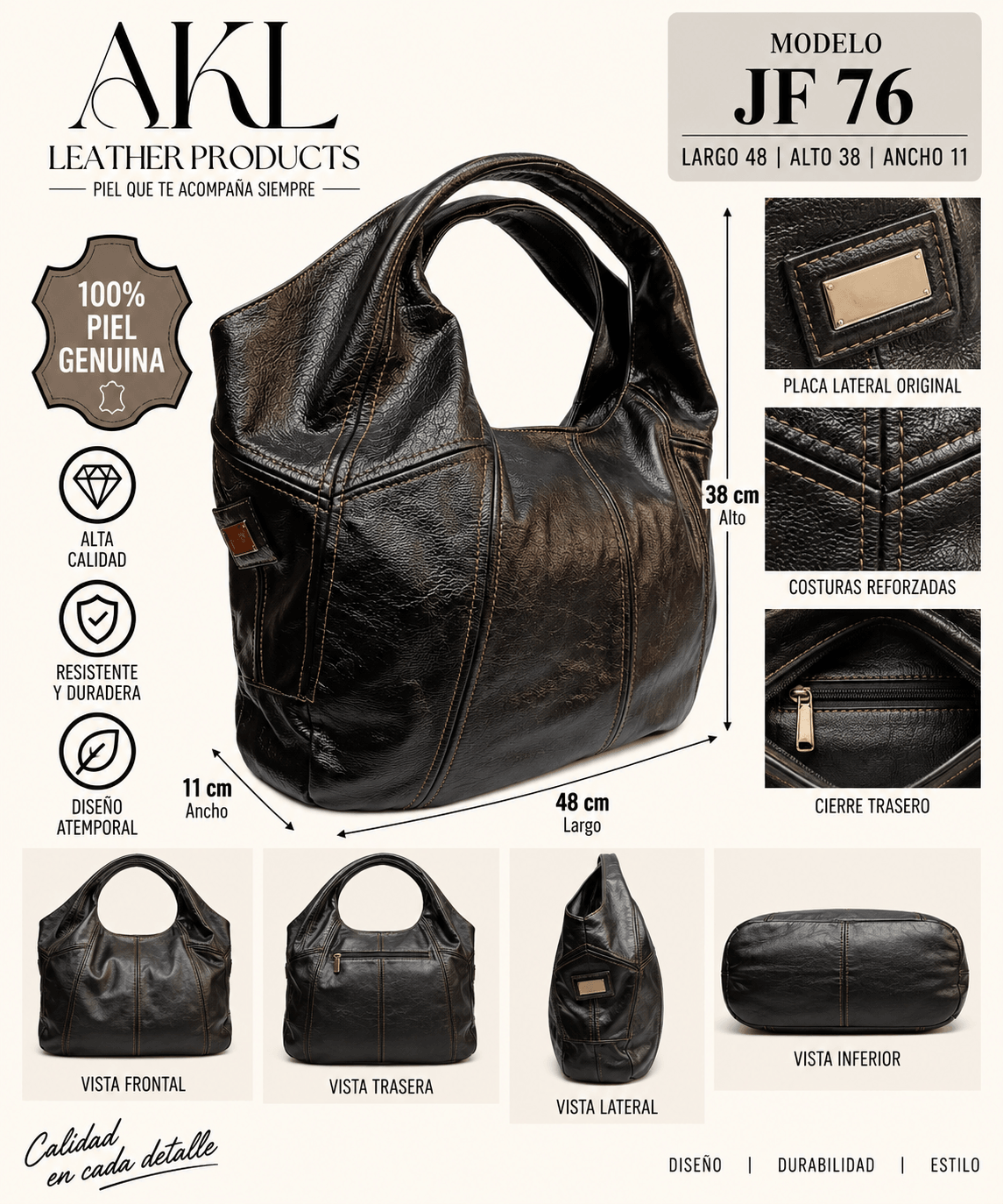 Bolsa Grande Jf76 Piel Legitima Americana Suave — imagen 2