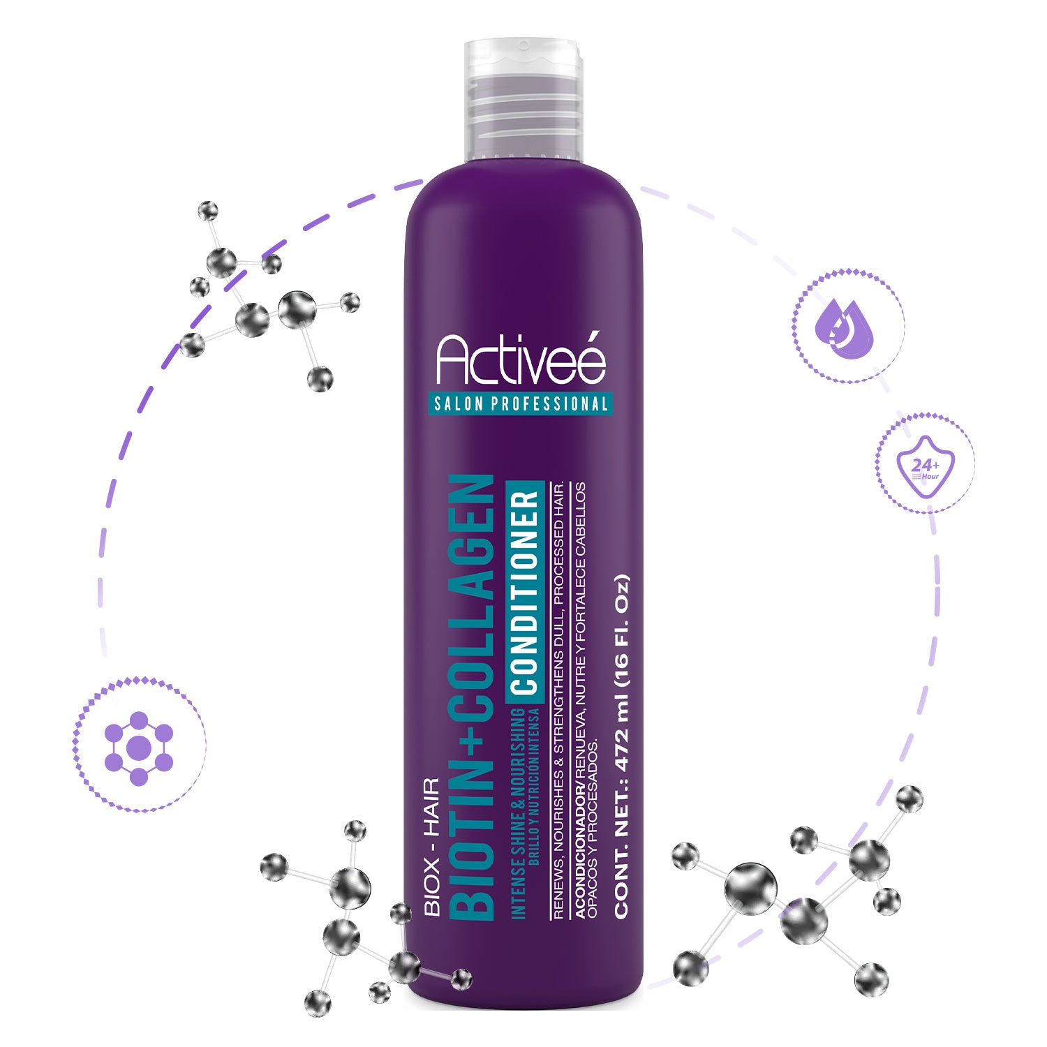 Acondicionador Activee Professional Biotin+Colagena Renueva Nutre y Fortalece Cabellos Opacos y Procesados Libre de Sal — imagen 2