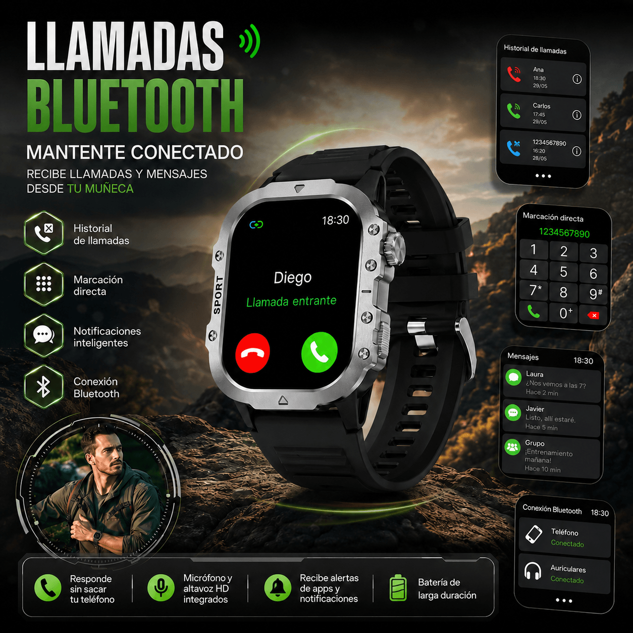 Smartwatch Deportivo HD con Llamadas Bluetooth, Linterna LED y Monitoreo de Actividad — imagen 5