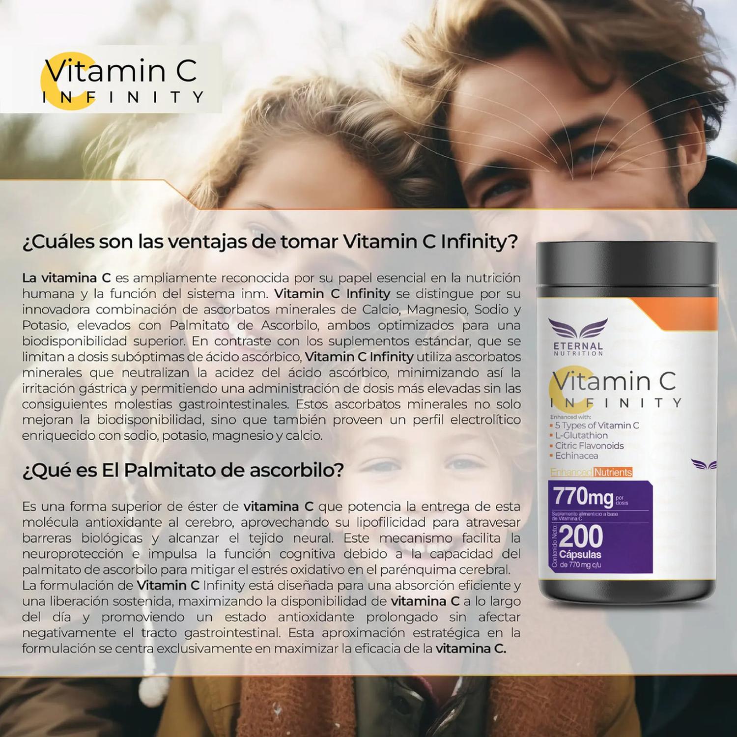 Infinity: Vitamina C + L-Glutatión, Zinc + Flavonoides, para Síntesis de Colágeno, 200 Cápsulas — imagen 5
