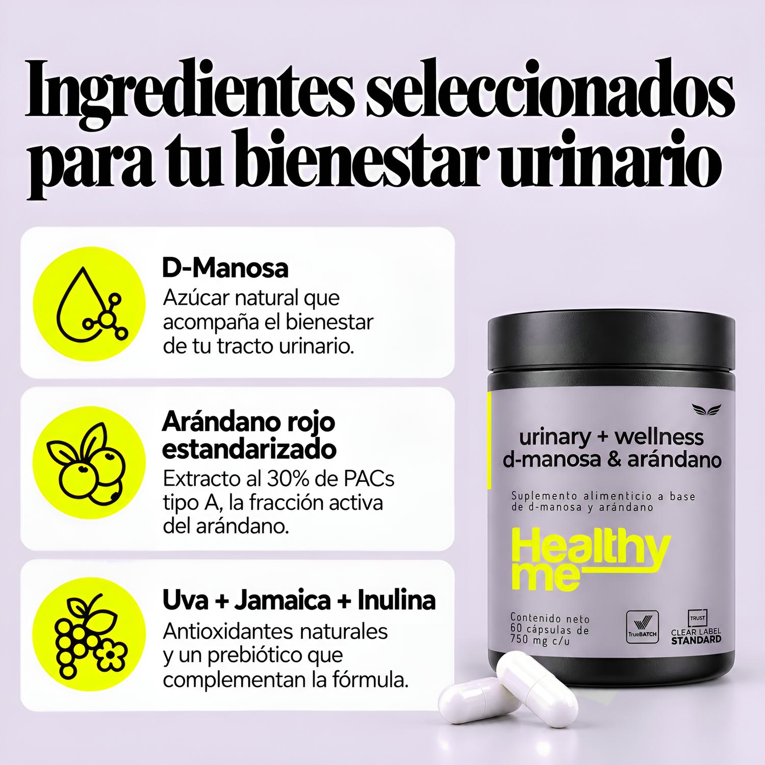 Healthy Me: Mezcla de D-Manosa con Arándano para Salud del Tracto Urinario, 60 Cápsulas — imagen 2