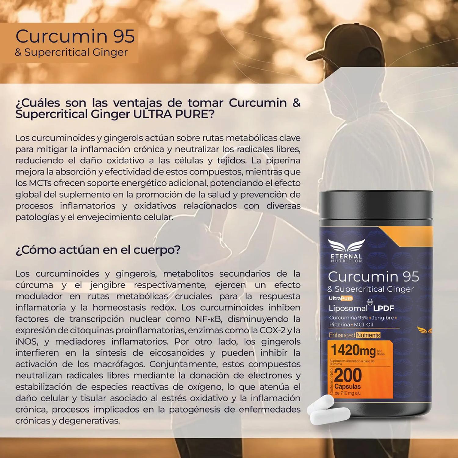 Essentials: Cúrcuma 95%, Jengibre Supercrítico + Piperina, Antiinflamatorio Natural, 200 Cápsulas — imagen 2