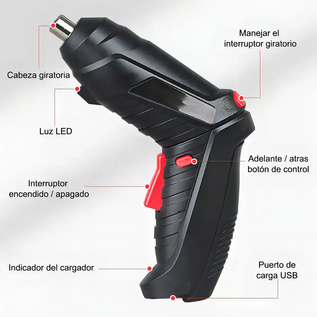 Destornillador Eléctrico Inalámbrico con 48 Accesorios y USB Recargable — imagen 2