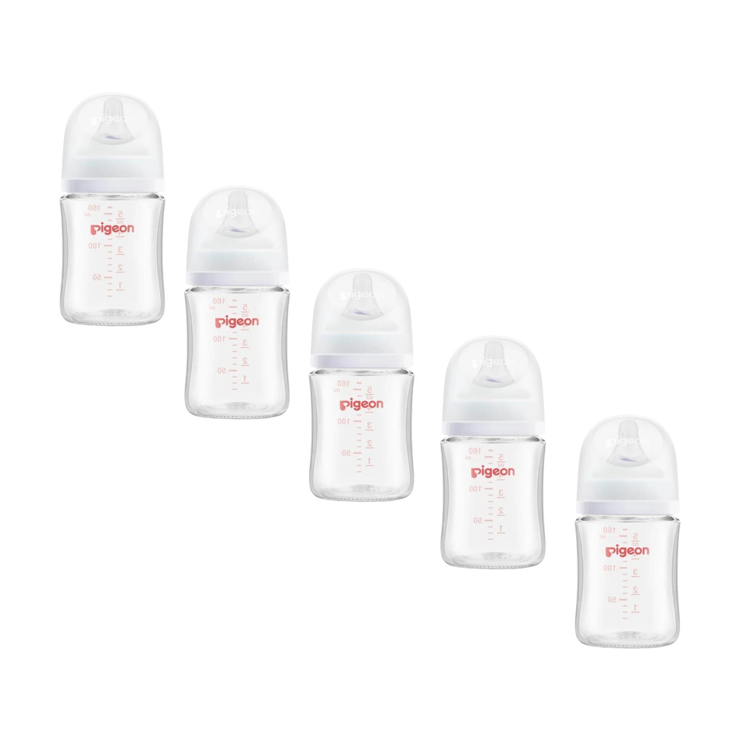 Combo 5 Biberones Pigeon Softouch 160ml Vidrio Transparente — imagen 1
