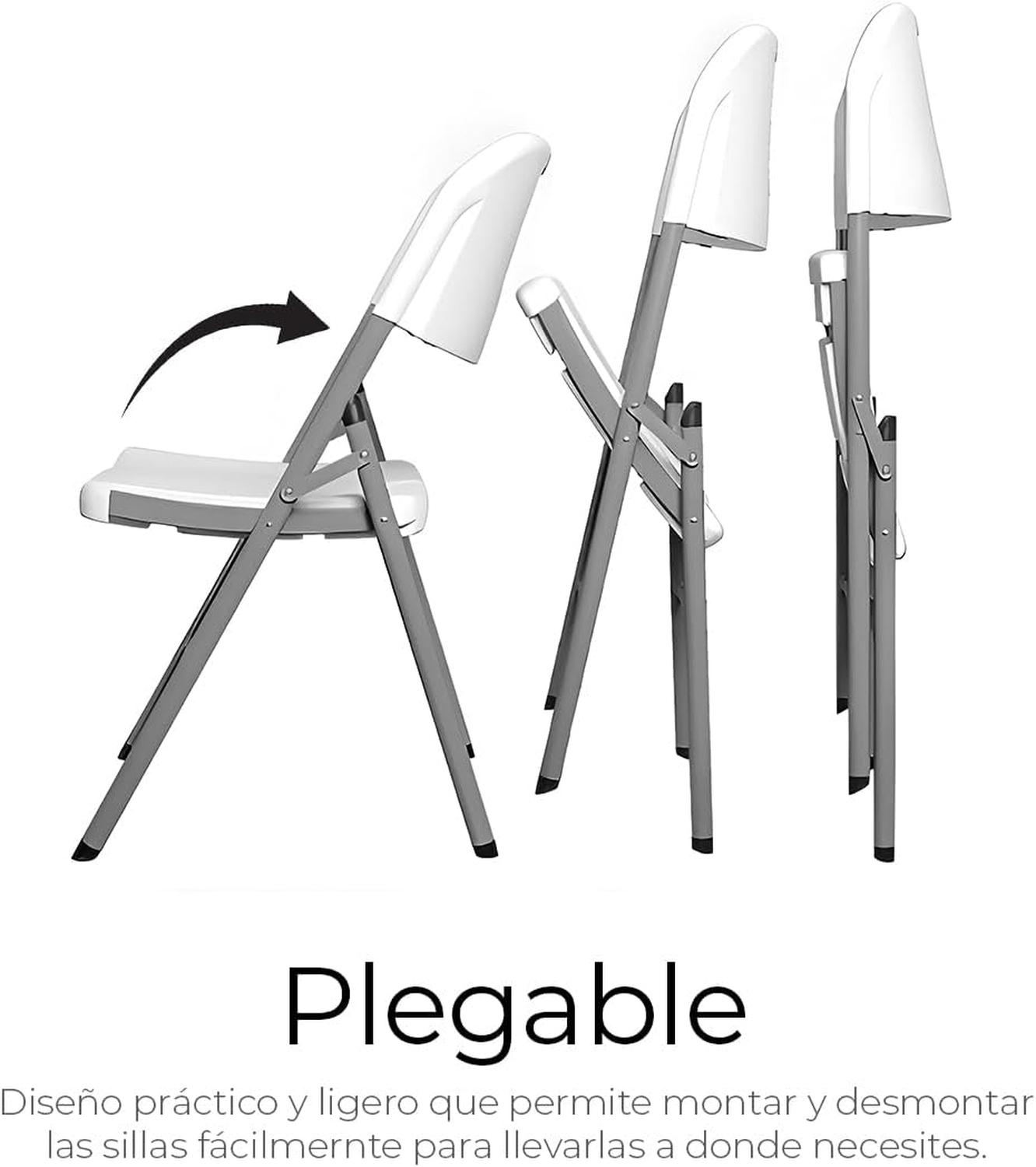Silla Plegable Cuory HG-086 Blanca Plástico Reforzado Paquete de 4 — imagen 5