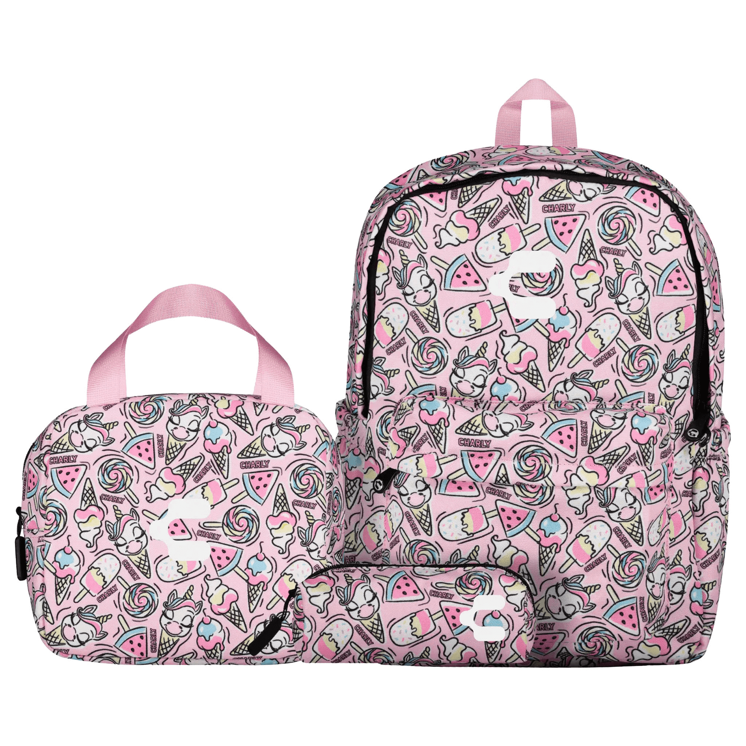 Set de Mochila Charly Unicornio Niña Rosa Escolar Lonchera Infantil — imagen 2