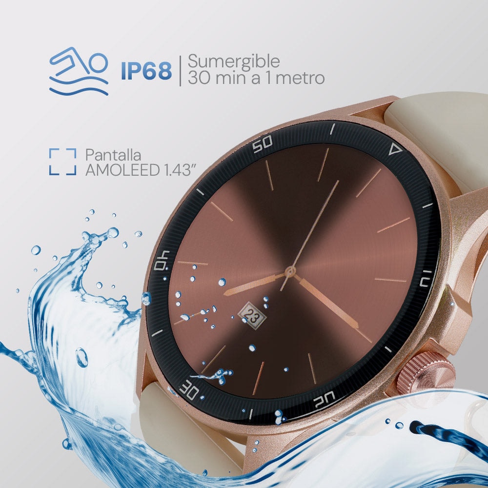 Smartwatch Reloj Kronos Oblivion STF Pantalla Amoled 1.43" Resistencia al agua IP68 Beige — imagen 9