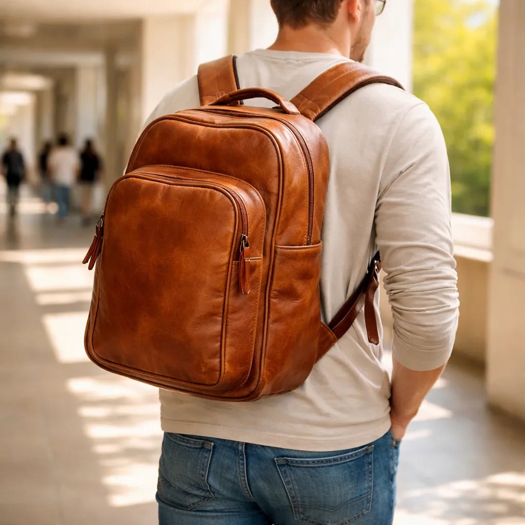 Mochila Grande De Piel Legitima Genuina Espaciosa Bp011 — imagen 3