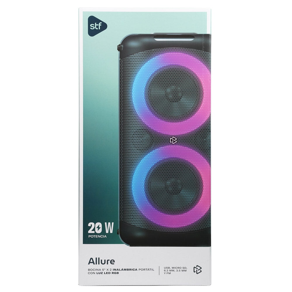 Bocina Portatil Allure 5x2 STF 20W 3hrs Uso Negro — imagen 9