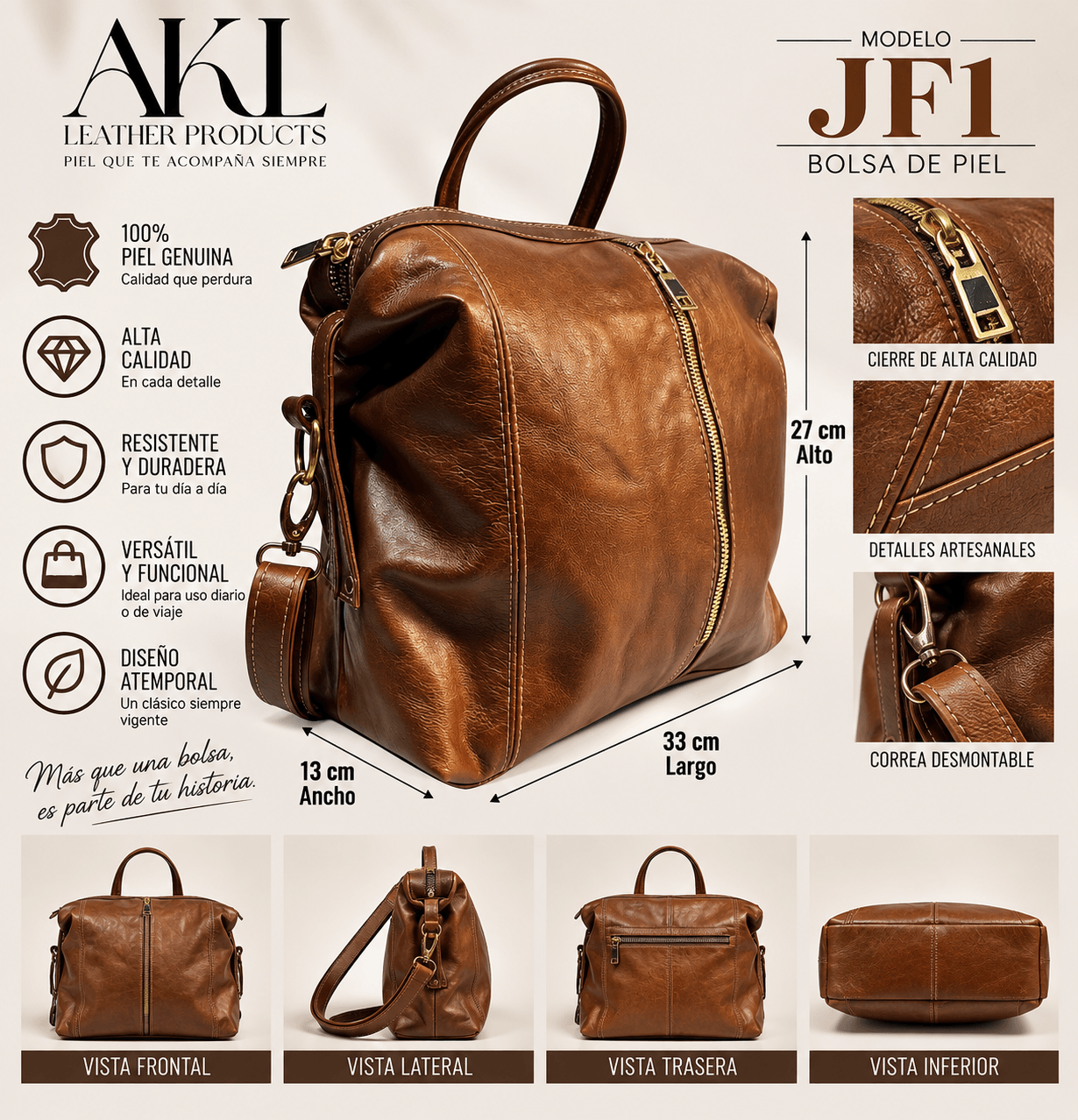 Mochila De Piel Legitima 100% Original 3 En 1 Juvenil Convertible Jf1 — imagen 2