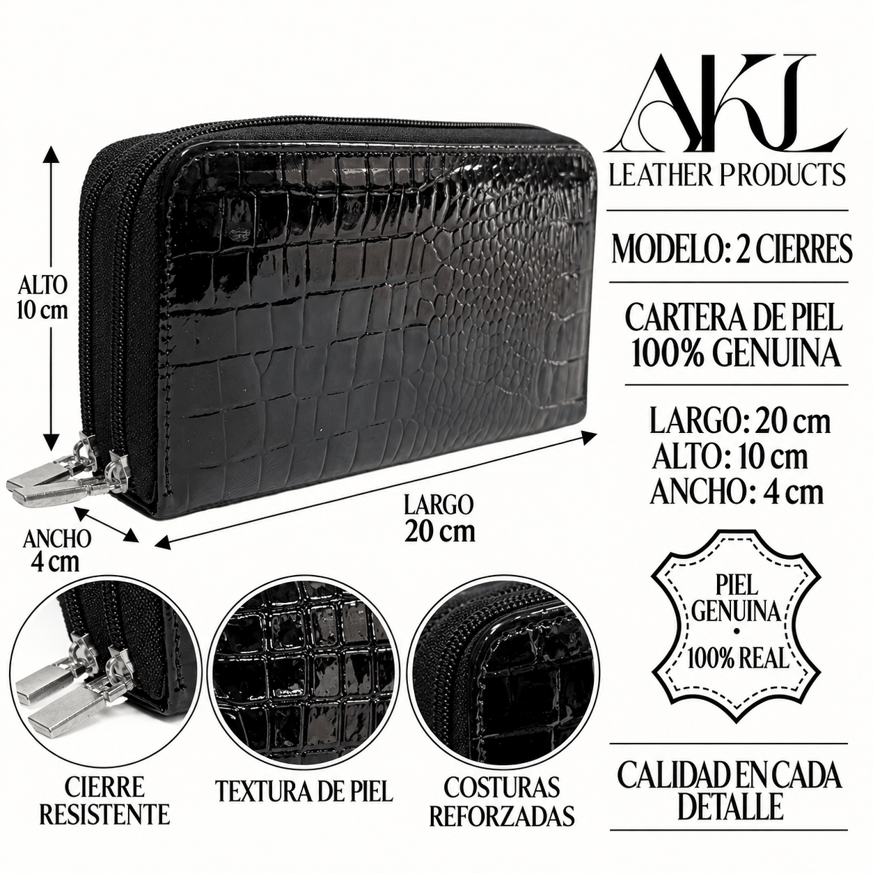 Cartera 2 Cierres Piel charol Legitimo Ternera — imagen 2