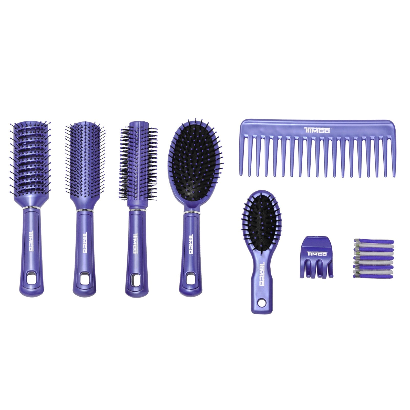 Kit de Cepillos TIMCO ETI‑1 Espejo Grande 5 Cepillos Variados Peine Pinza y 10 Ligas para Cabello — imagen 4
