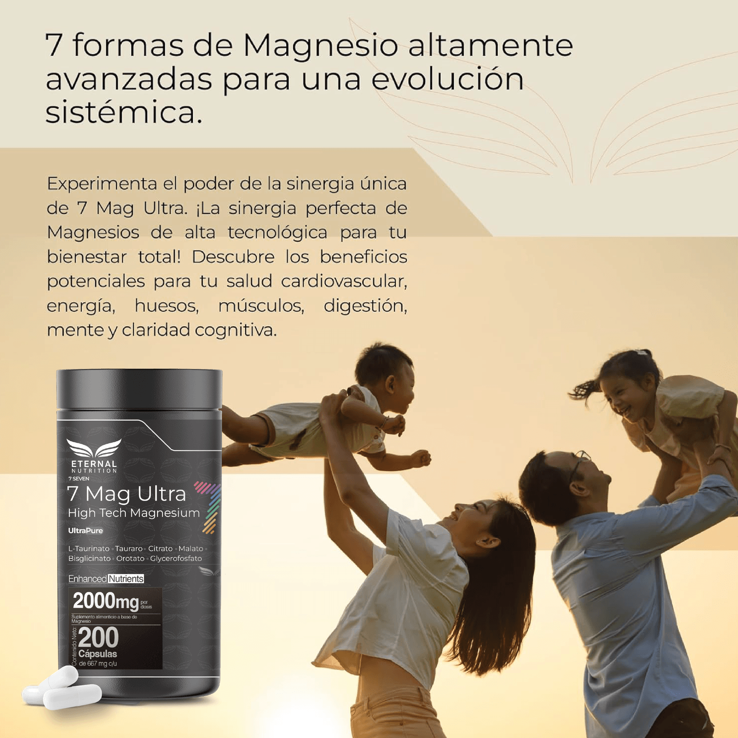 Seven Mag Ultra: Magnesio Complex 7 en 1 con Glicinato, Citrato, L-Taurinato y más, 200 Cápsulas — imagen 3