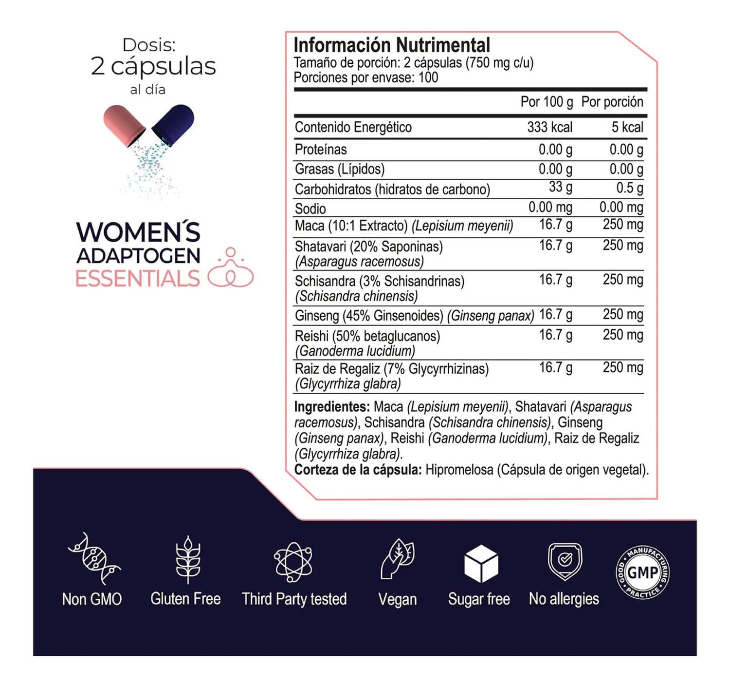 Women's Essentials: Maca y Adaptógenos para Mujer, Schisandra + Shatavari + Reishi, 200 Cápsulas — imagen 7