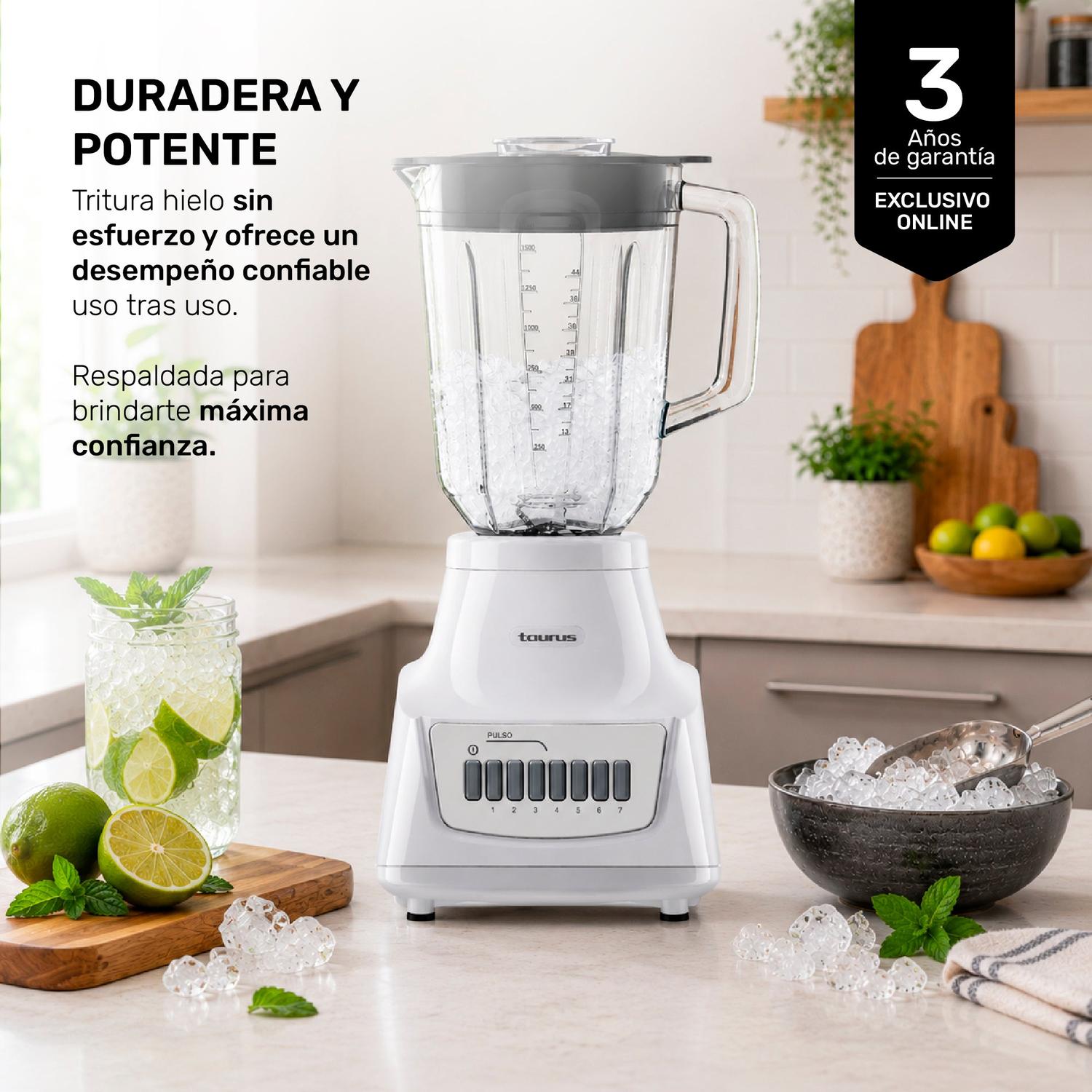 Licuadora Taurus Magnifique 7 Velocidades Vaso de Vidrio 1.5 L Blanca — imagen 9