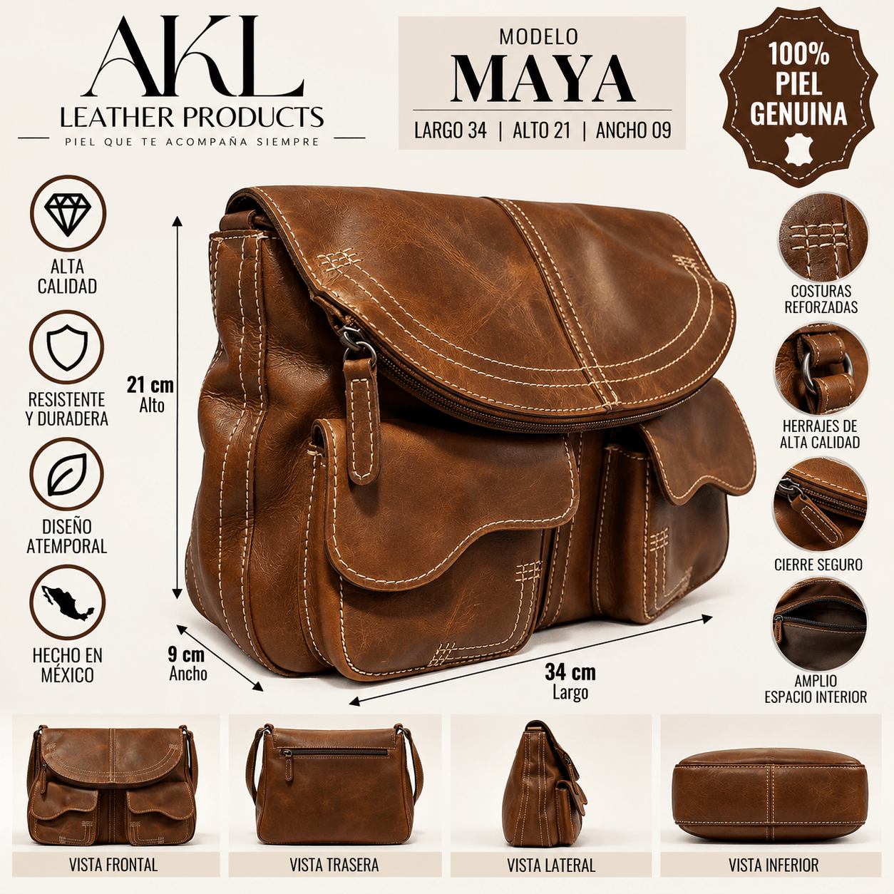 Mariconera Maya Piel Legitima Pull — imagen 2