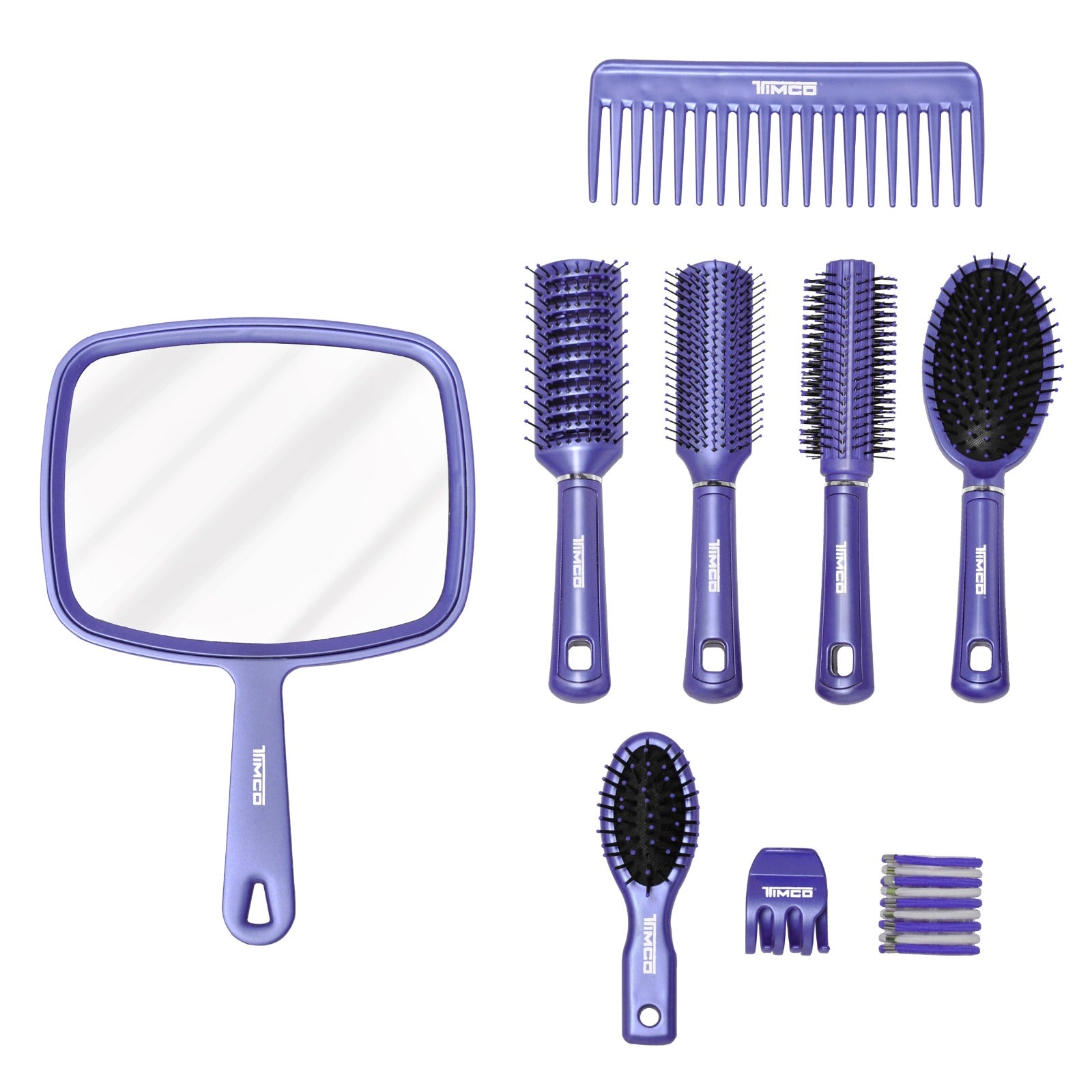 Kit de Cepillos TIMCO ETI‑1 Espejo Grande 5 Cepillos Variados Peine Pinza y 10 Ligas para Cabello — imagen 2