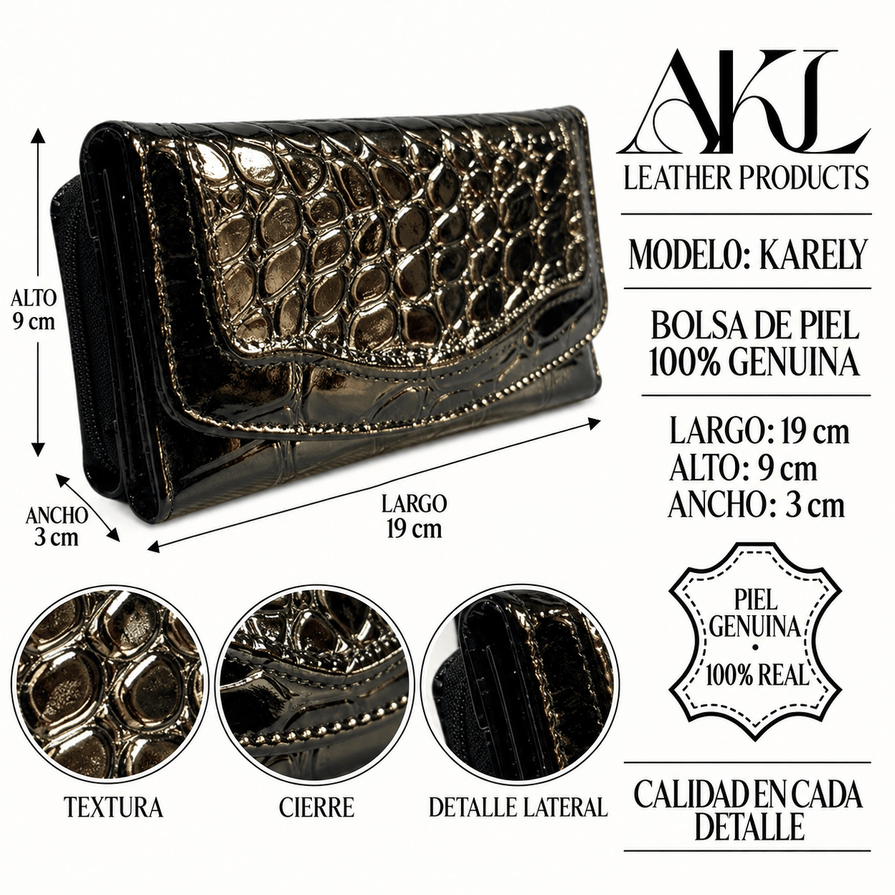 Cartera De Dama Piel Legitima Charol Original Aranza — imagen 2