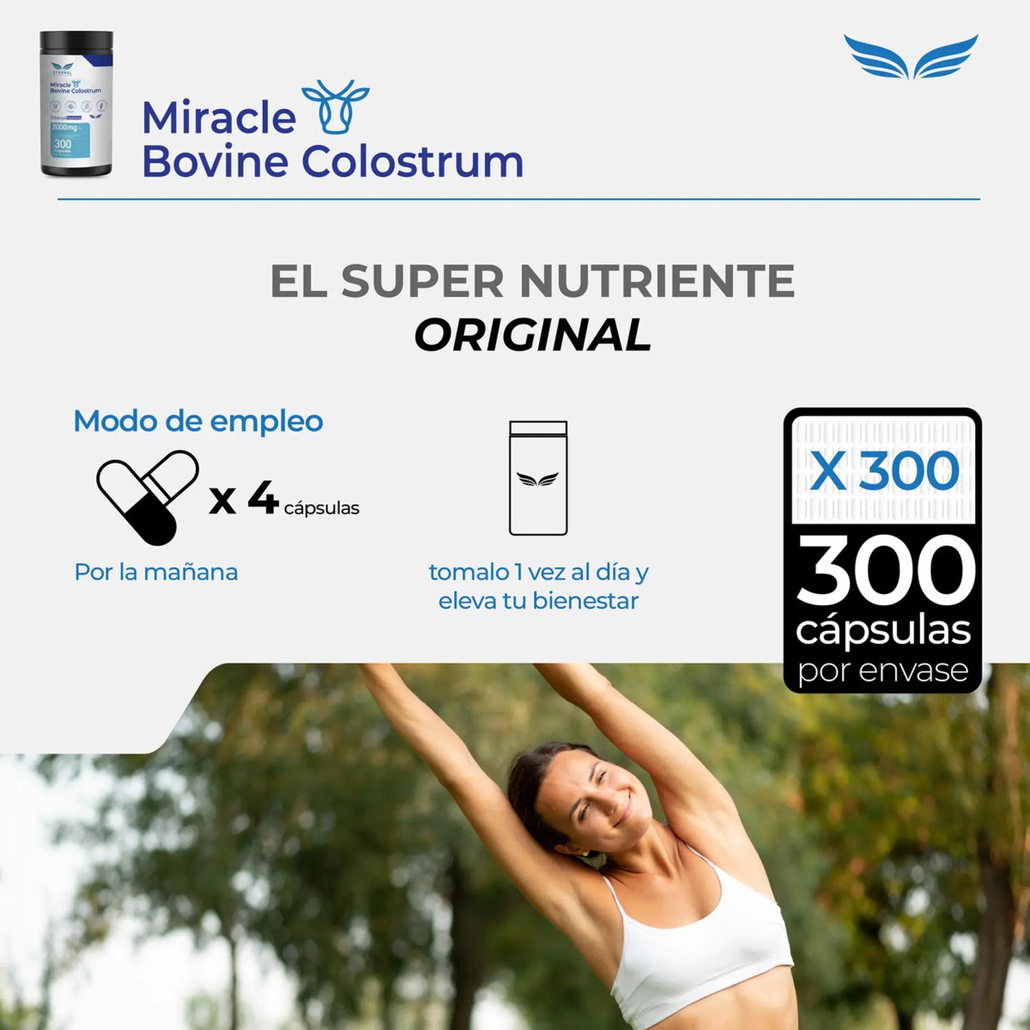 Miracle: Calostro Bovino 50% IgG, Inmunoglobulinas y Factores de Crecimiento, 300 Cápsulas — imagen 4
