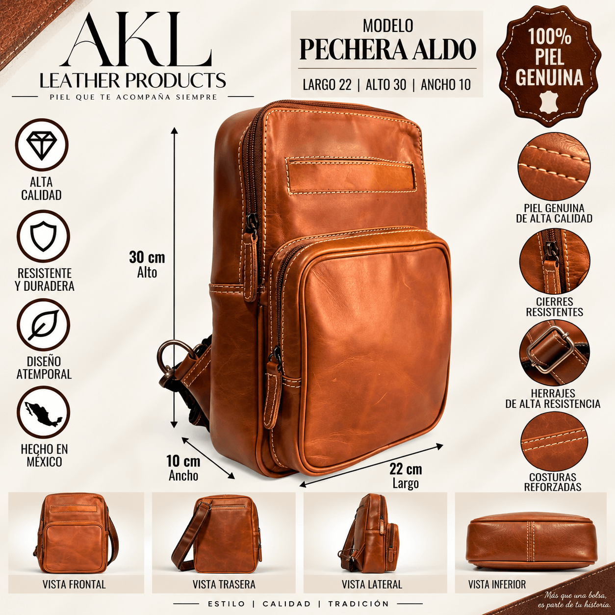 Maletin Pechera De Piel Legitima Genuina Para Hombre Aldo — imagen 2