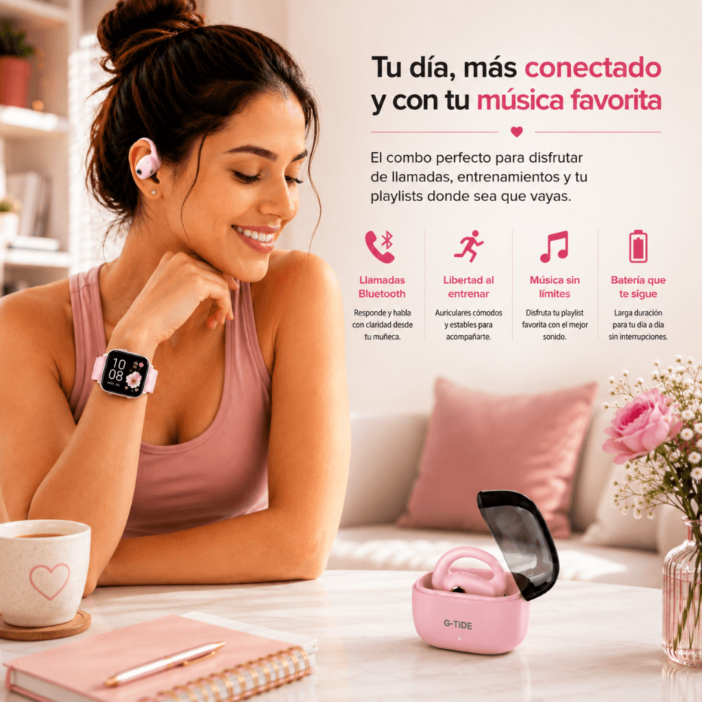 Smartwatch Futurem FM13 (Rosa) + Audifonos G-tide OWS 8 (Rosa) — imagen 10