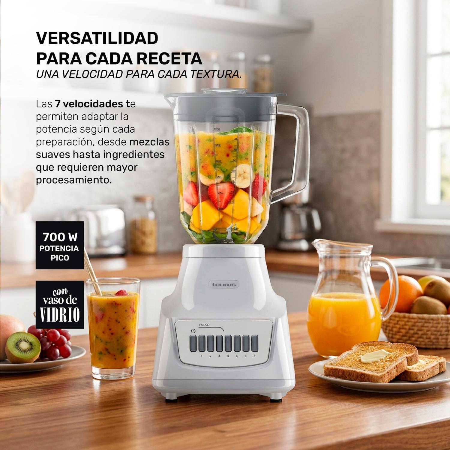 Licuadora Taurus Magnifique 7 Velocidades Vaso de Vidrio 1.5 L Blanca — imagen 2
