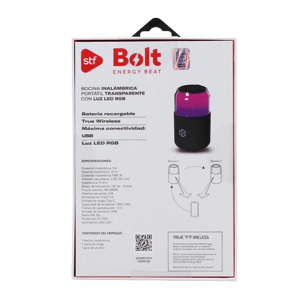 Bocina Portatil Bolt STF 5W 10hrs Uso Funcion Tws Proteccion IPX3 Negro — imagen 14