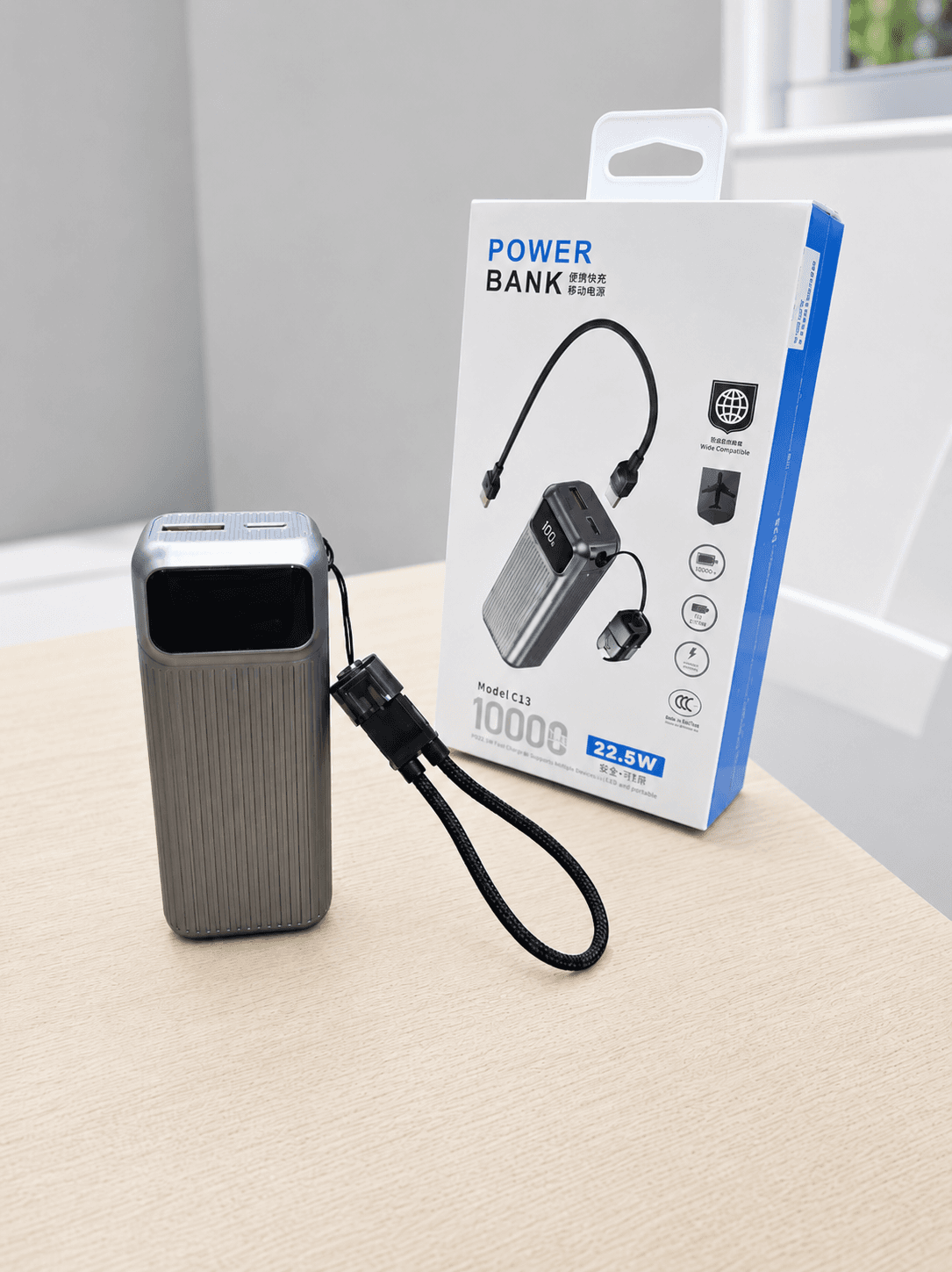 Power Bank C13 10,000mAh 22.5W Carga Rápida con Cables Integrados y Pantalla Digital — imagen 6