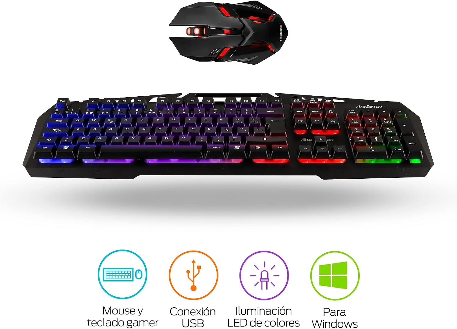 Mouse y Teclado Alámbrico USB con Luz LED para PC Gaming, Teclado Semi Mecánico con Soporte para Celular, Mouse 4 Niveles de dpi, Kit Plug & Play Compatible con Windows — imagen 2