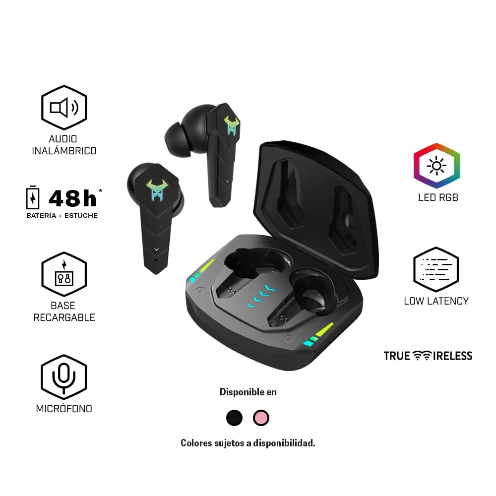 Audífonos Inalámbricos TWS STF Muspell: 8 hrs continuas, Gaming, luz RGB, Rosa — imagen 6