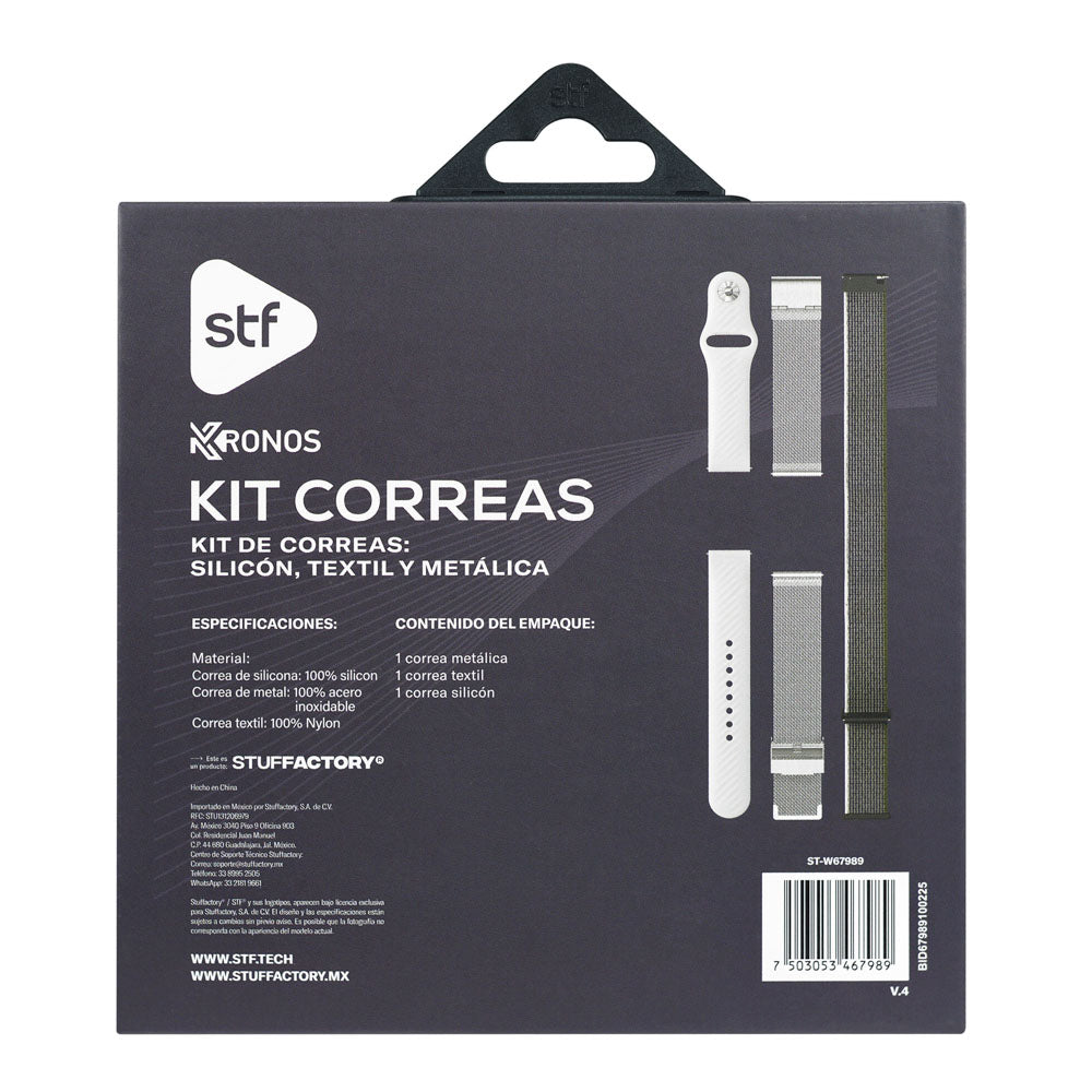 Kit Correas Smartwatch STF Kronos: textil, silicon y metálica 22mm — imagen 8