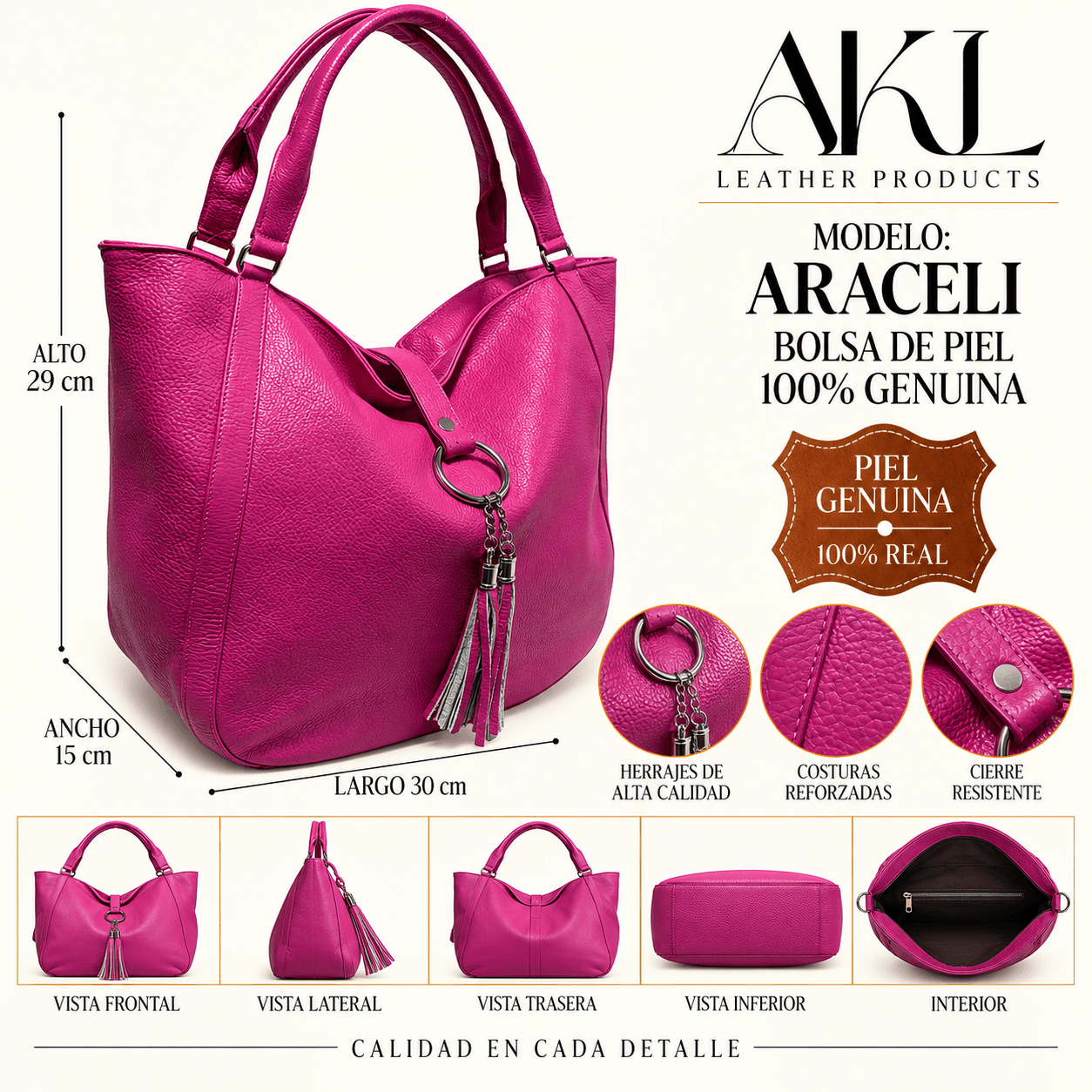 Bolsa Grande Aracely Piel Ternera Negra — imagen 2
