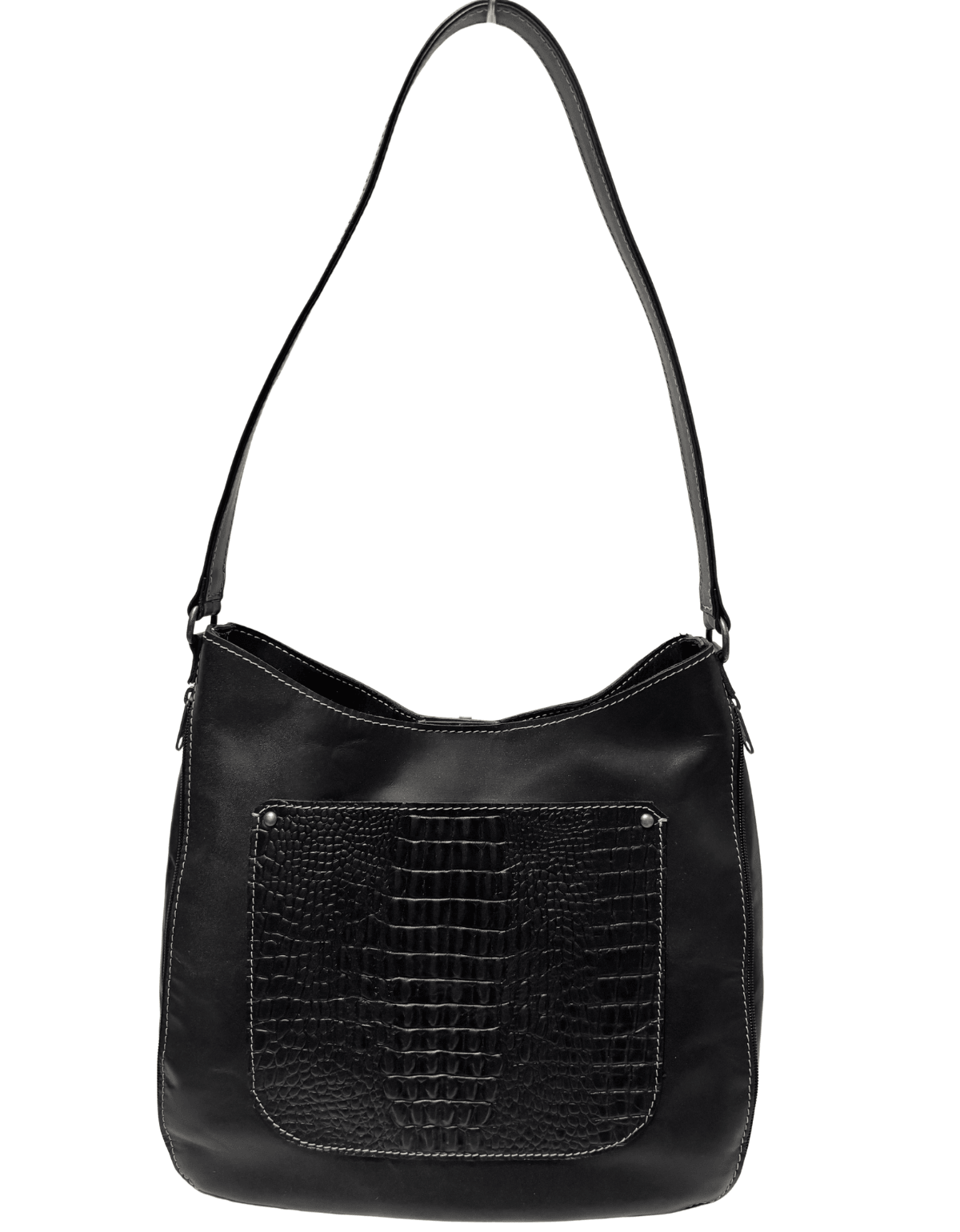 Bolsa De Hombro Negra Con Textura Tipo Exotico Cassandra — imagen 4