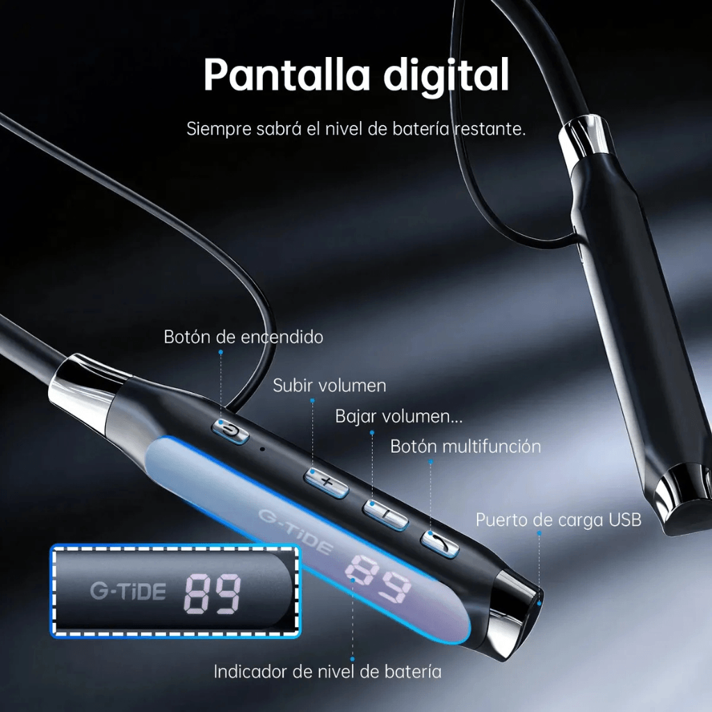 G-Tide EG22 Audífonos Neckband inalámbricos, micrófono, pantalla digital — imagen 7