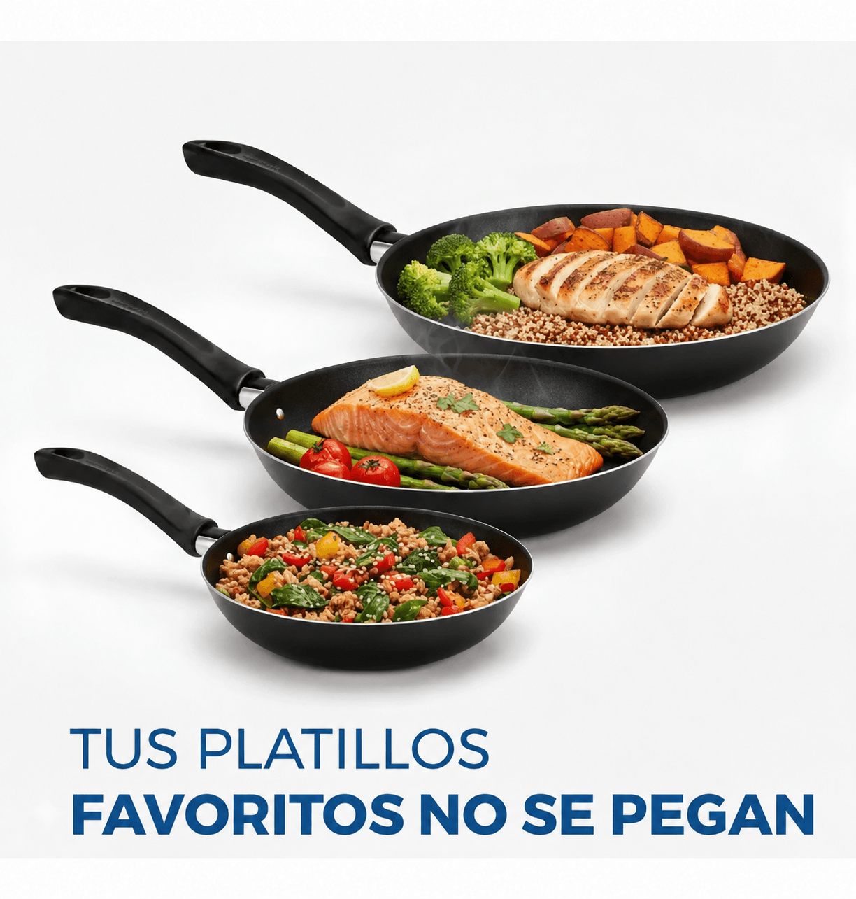 Set de 3 Sartenes Antiadherentes Mango Ergonómico — imagen 2