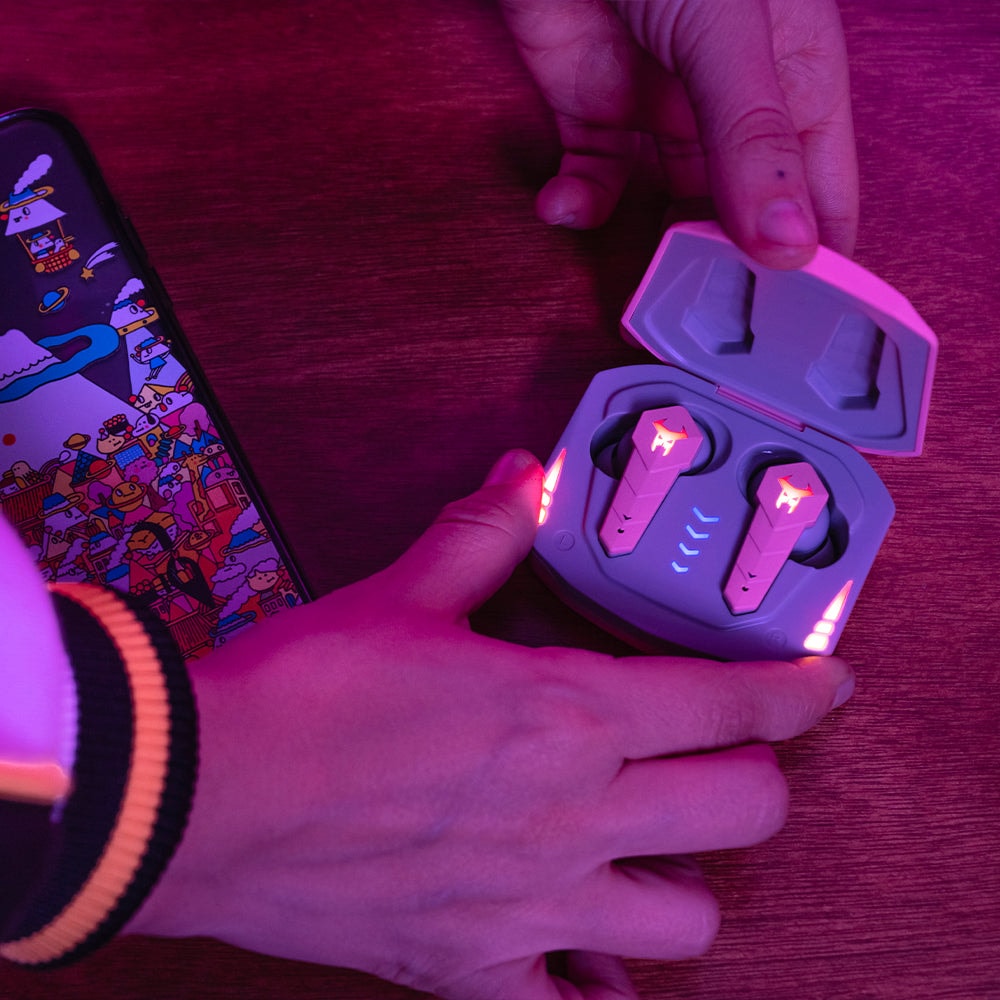 Audífonos Inalámbricos TWS STF Muspell: 8 hrs continuas, Gaming, luz RGB, Rosa — imagen 9