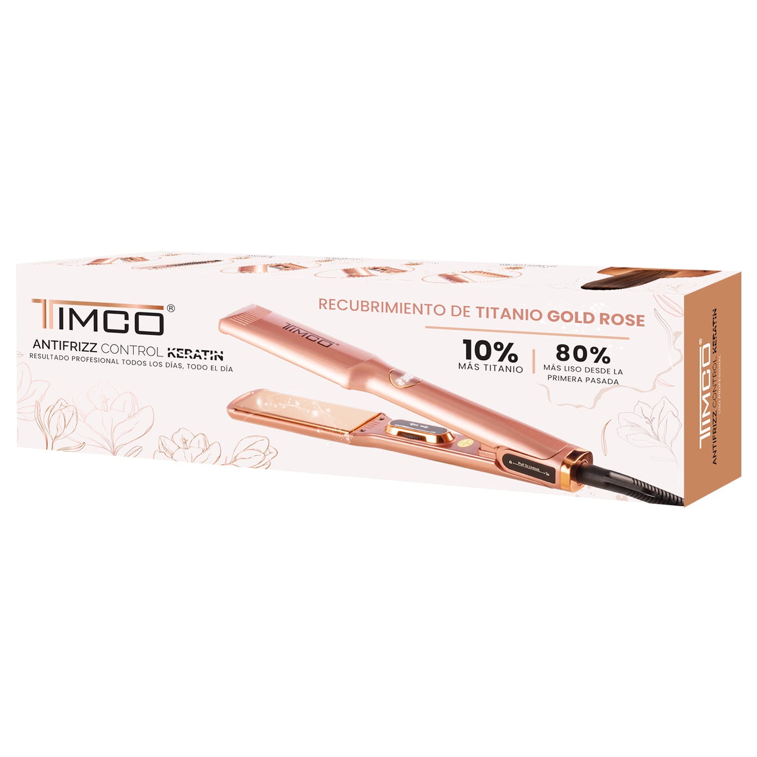 Plancha Alaciadora de Cabello Uso Profesional Titanio Gold Rose 4 cm Antifrizz Control Keratin Timco P1100 — imagen 7
