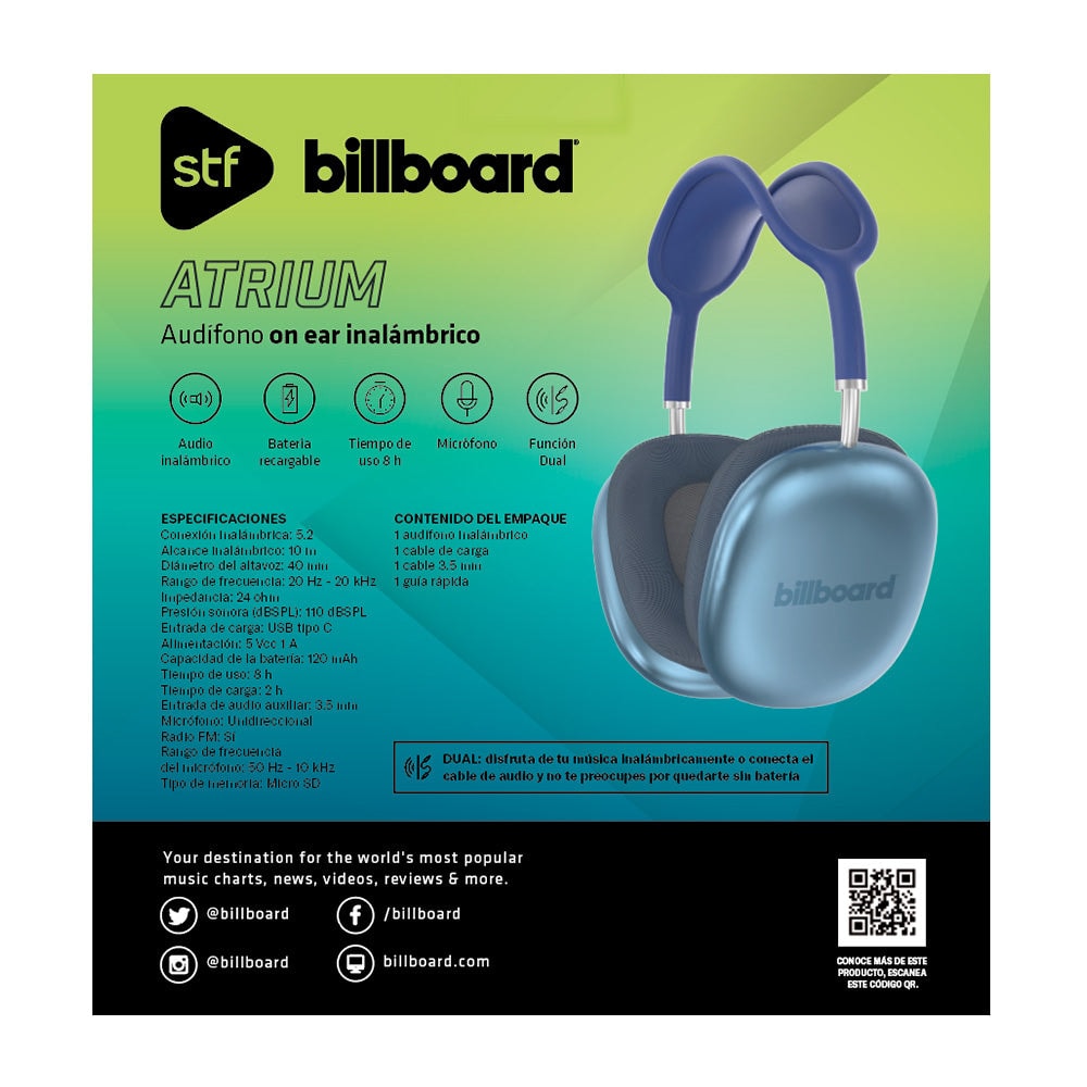 Audífonos Inalámbricos On Ear Atrium STF Billboard 8hrs Uso Azul — imagen 7