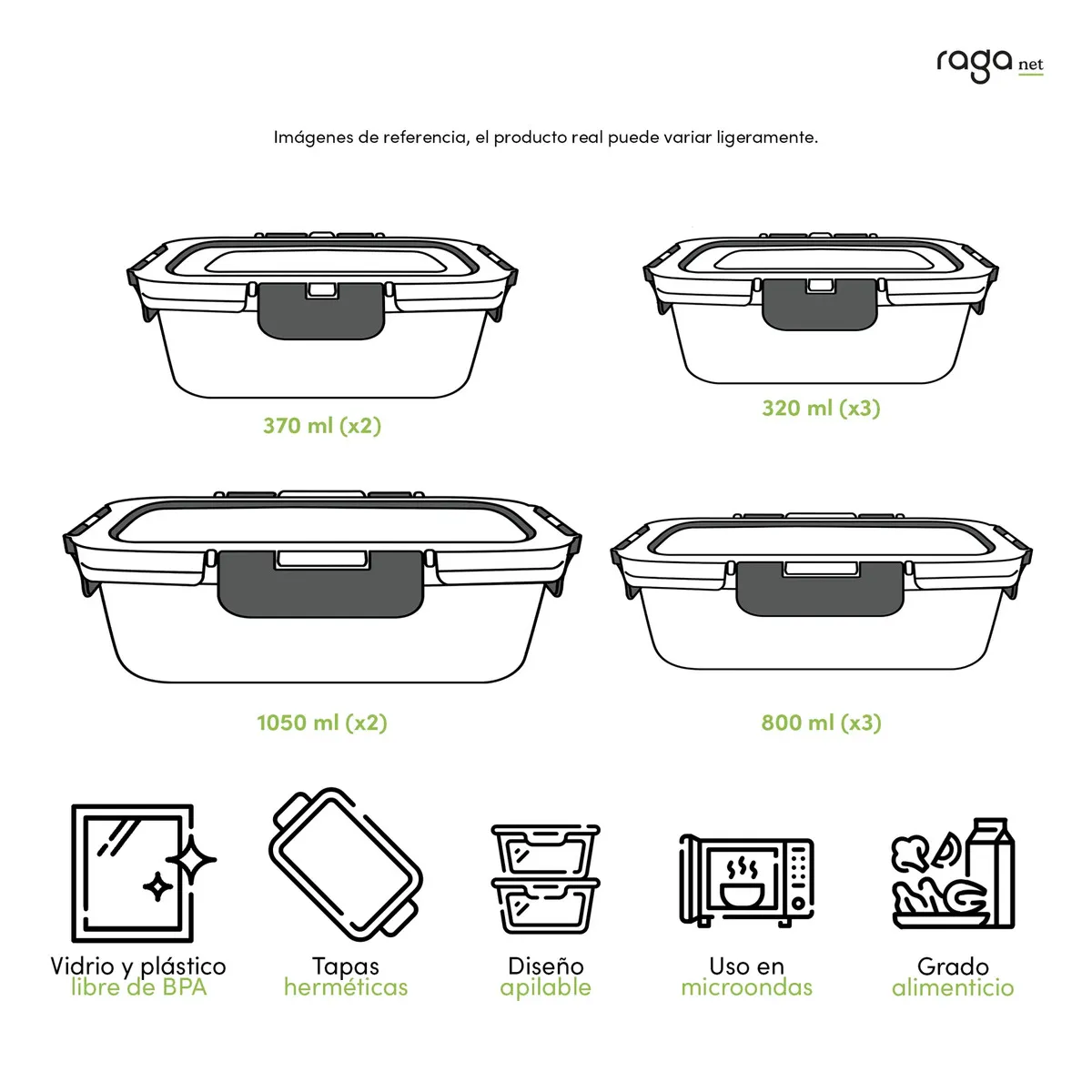 Set de 10 Contenedores de Vidrio con Tapa Hermética — imagen 2