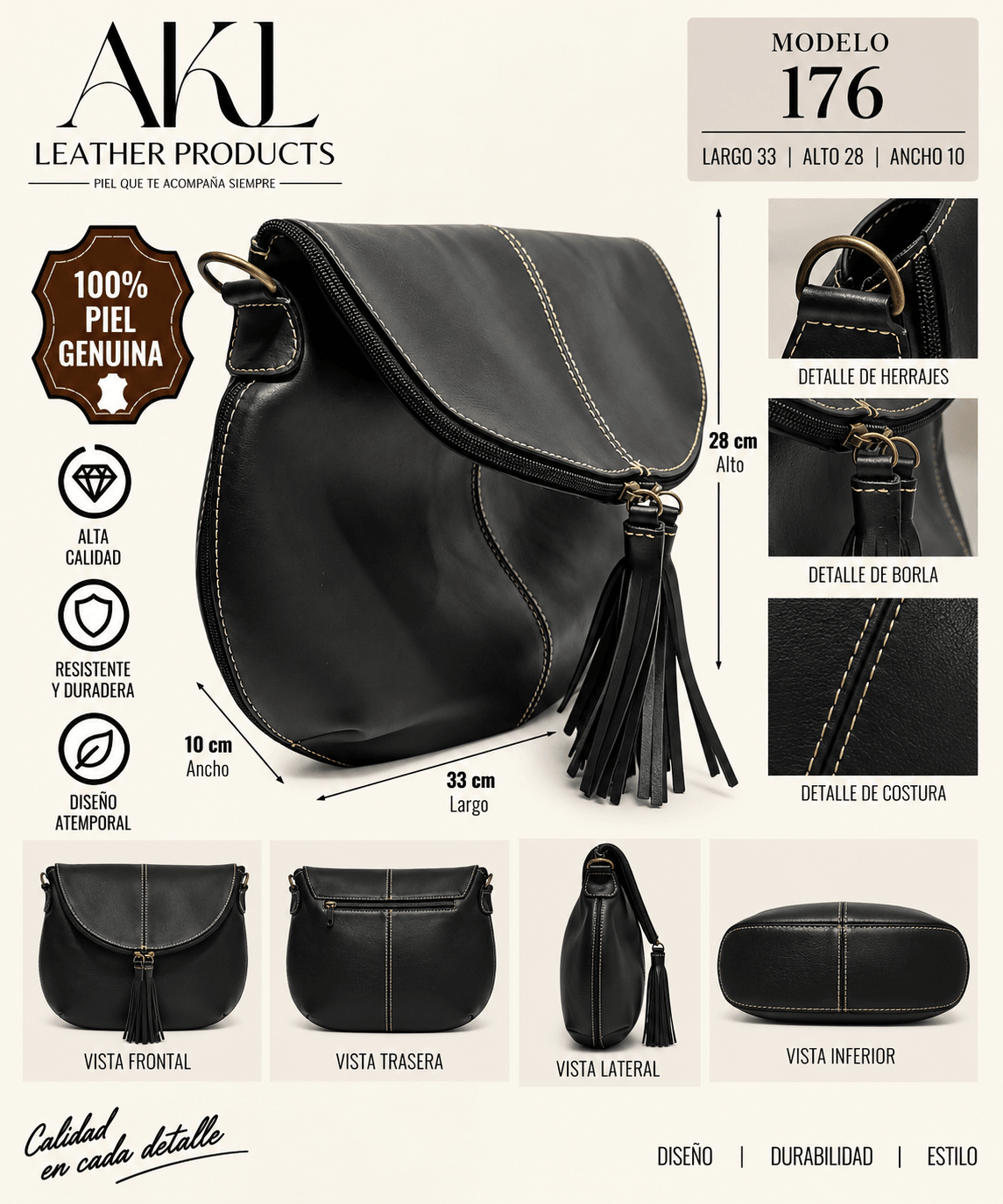 Bolsa Crossbody Expandible De Piel Legitima Con Barbitas Mujer 176 — imagen 2