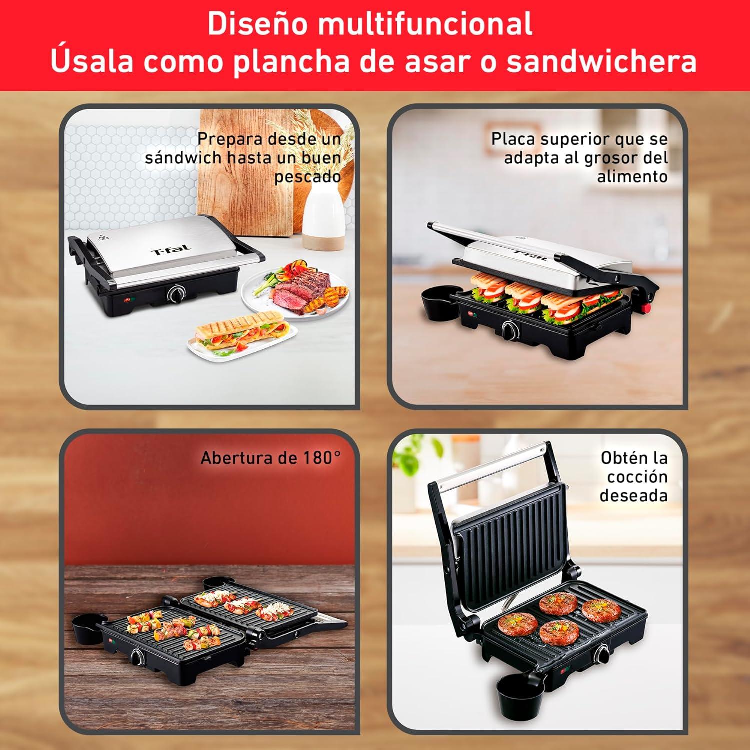 PARRILLA PANINI T-FAL SW3332DMX ANTIADHERENTEACERO INOX — imagen 4