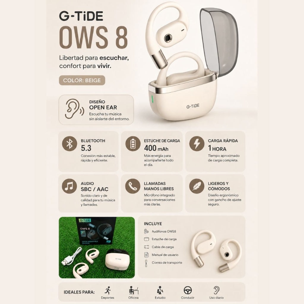 BOCINA SANAG M15 (BEIGE) + AUDÍFONOS G-TIDE OWS 8 (BEIGE) + SMARTWATCH FILWANS GTS MINI (DORADO) — imagen 10