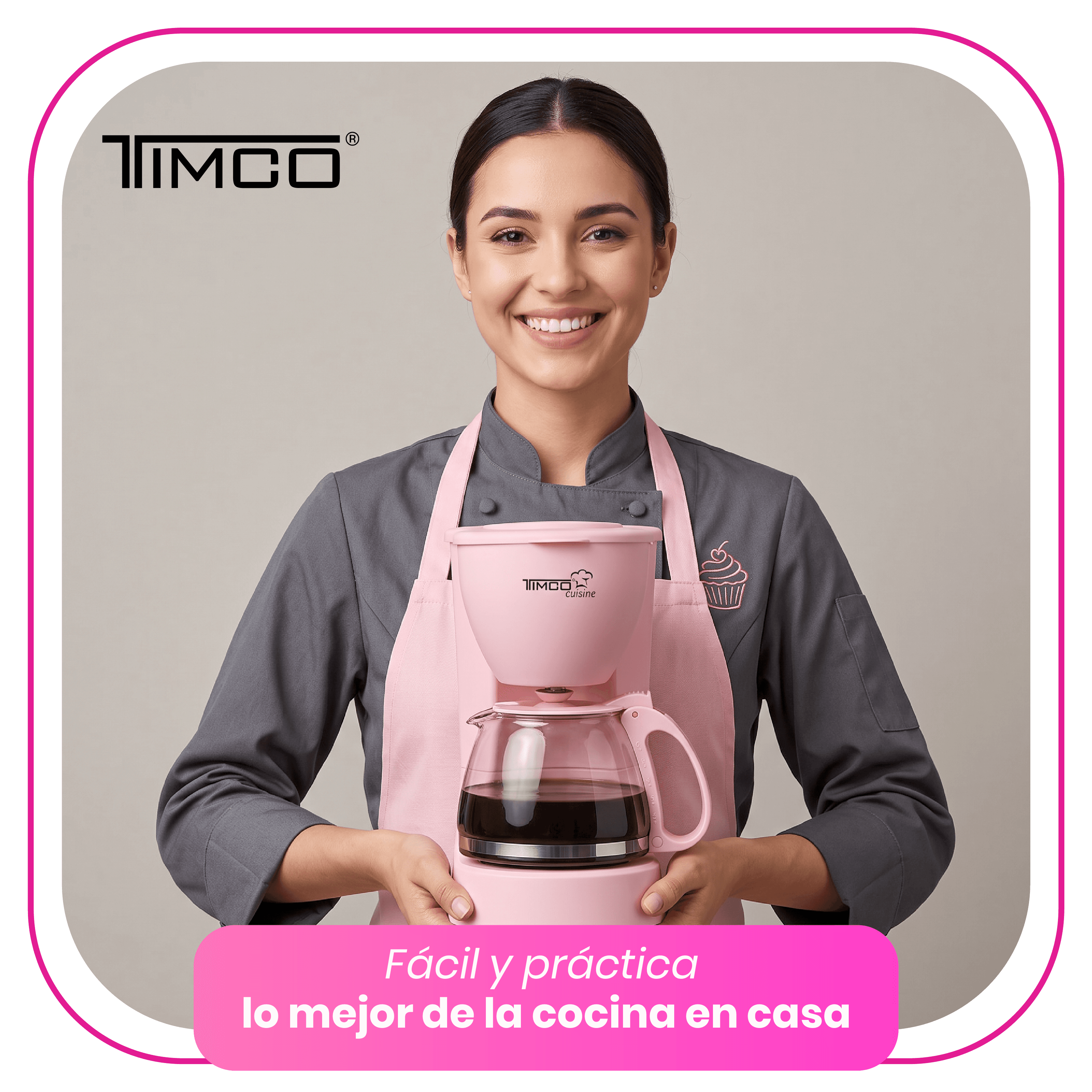 Cafetera Eléctrica Rosa 750 ml Filtro Permanente Antigoteo con Placa Calefactora CAFWJ9008 Timco — imagen 5