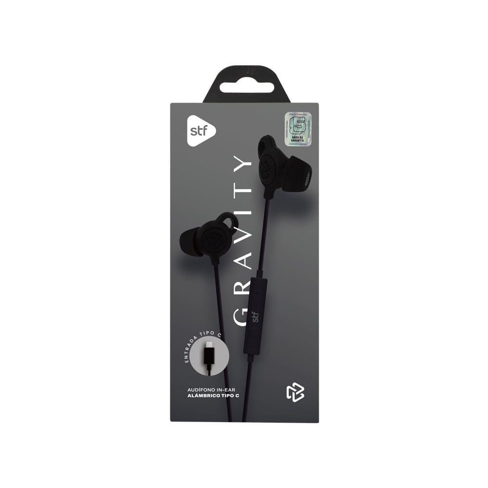 Audifonos alámbricos In-Ear STF Gravity: Tipo C, Micrófono, Negro — imagen 7