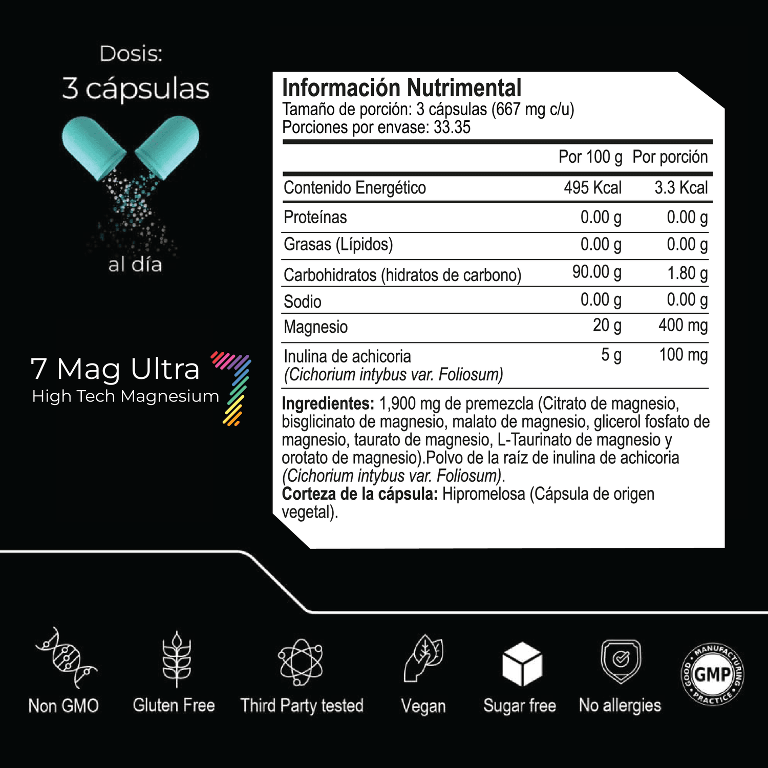 Seven Mag Ultra: Magnesio Complex 7 en 1 con Glicinato, Citrato, L-Taurinato y más, 100 Cápsulas — imagen 6