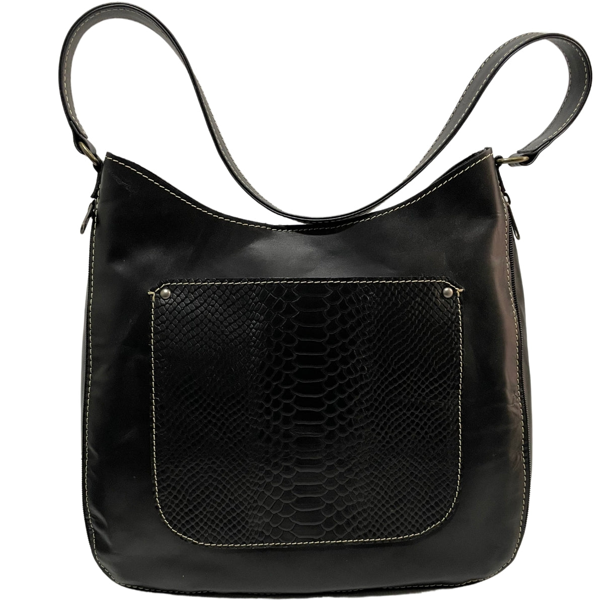 Bolsa De Hombro Negra Con Textura Tipo Exotico Cassandra — imagen 10