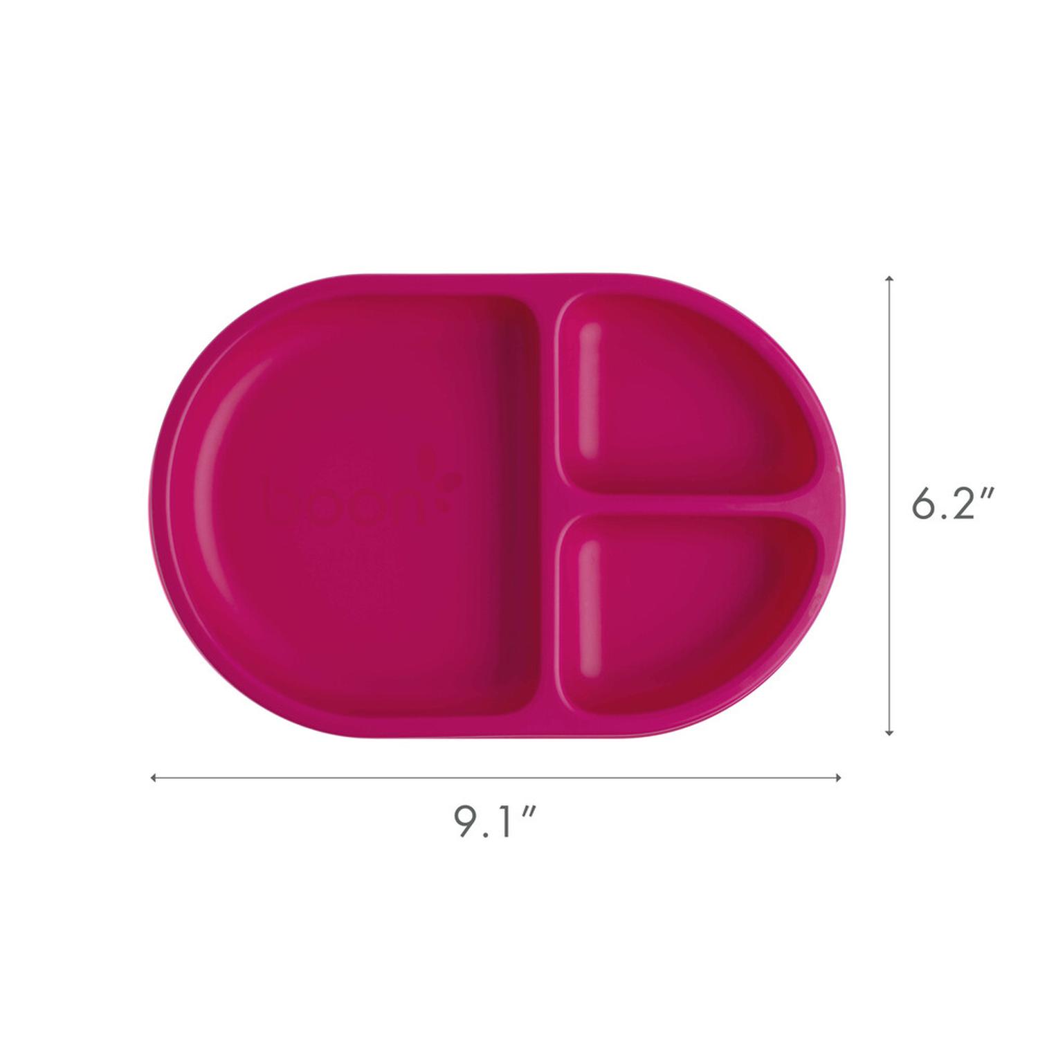Juego De 3 Platos Para Bebé Marca Boon Chow Con Separaciones Rosa Silicona — imagen 3