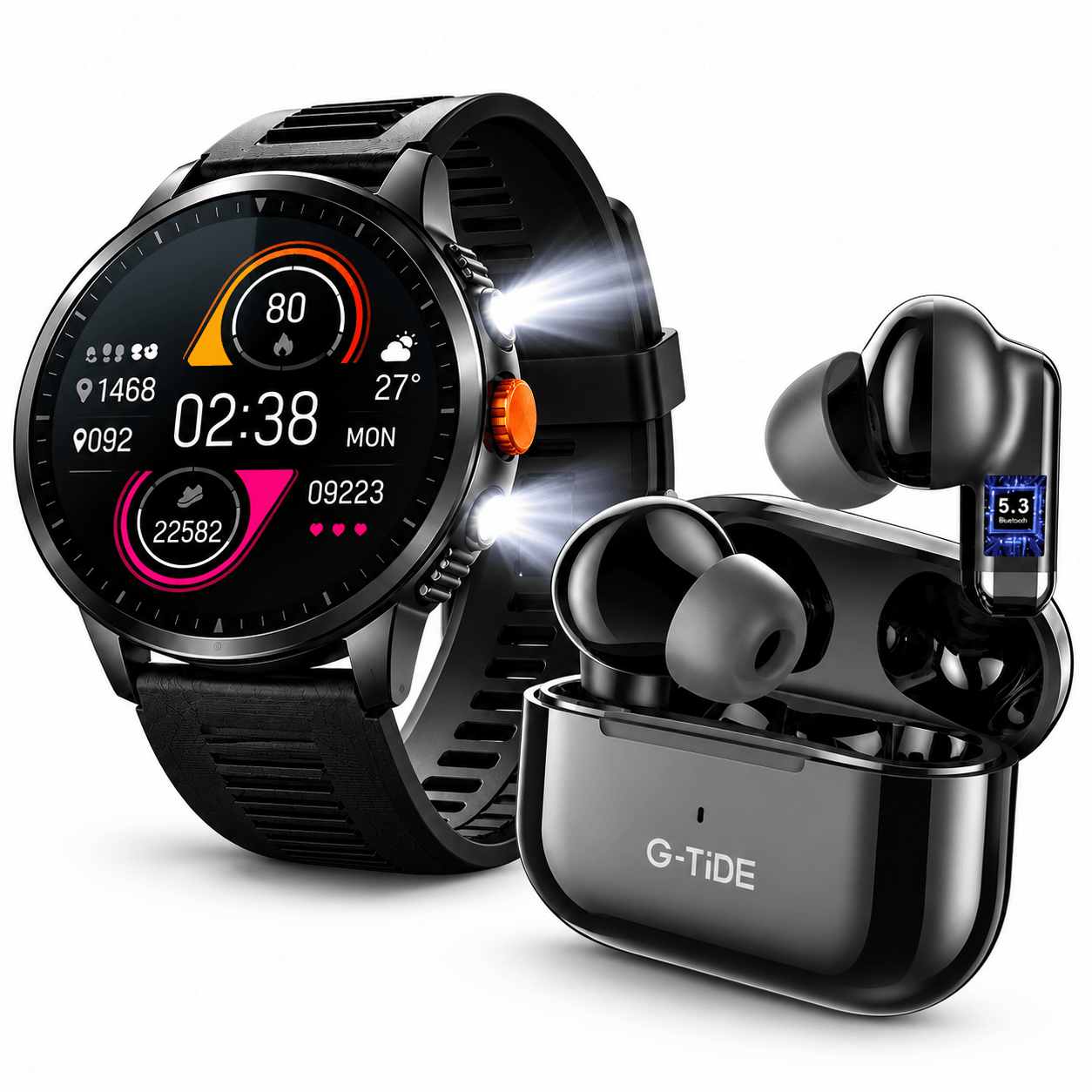 Combo TECNIQUERO NEXWATCH X5 + Audífonos G-TiDE L22 Smartwatch con Llamadas, Doble Linterna y Bluetooth 5.3 — imagen 2