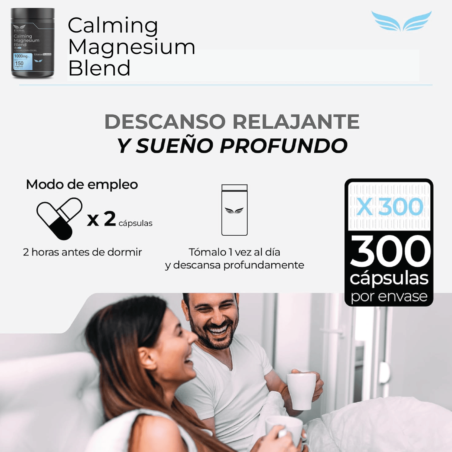 Calming Blend: Magnesio Quelado 3 en 1, Bisglicinato, Citrato y L-Taurinato de Magnesio, 150 Cápsulas — imagen 2